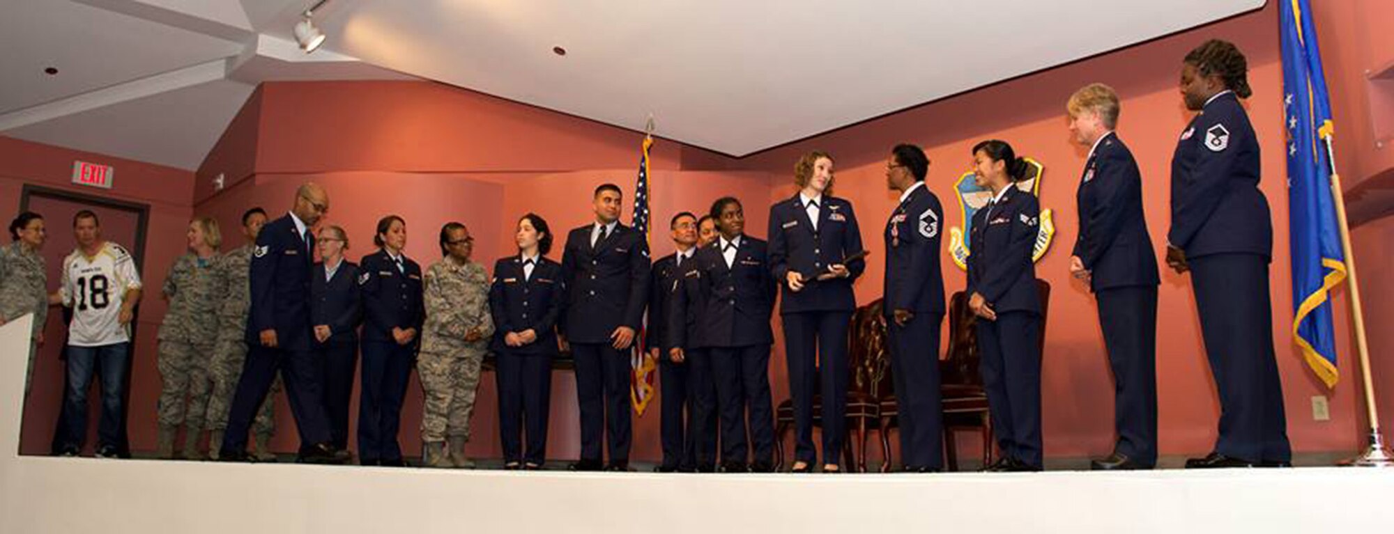 TRAVIS AIR FORCE BASE, Calif. -- Senior Master Sgt. Gwen L. Hunter-Williams, 349th Aerospace Medicine Squadron superintendent of medical administration, retired at Travis Air Force Base, Calif., July 12, 2015, after 33 years of service in the Army and Air Force Reserve. (U.S. Air Force photo/2nd Lt. Stephen J. Collier)
