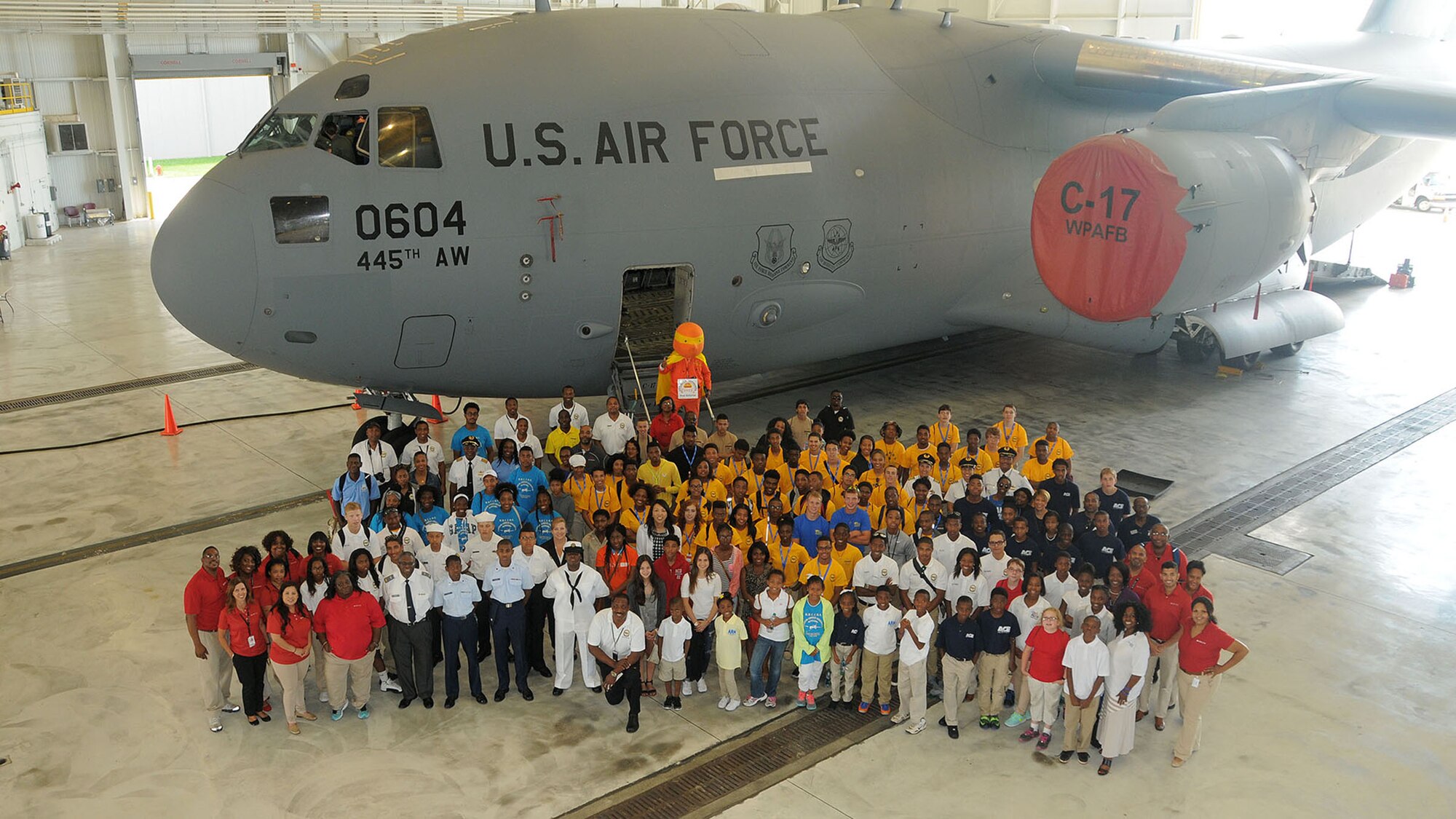 WRIGHT-PATTERSON AIR FORCE BASE, Ohio – More than 180 students ages 14-18 and their chaperons visited the 445th Airlift Wing July 22, 2015 as part of the 16th Annual Delta Airlines sponsored Dream Flight program. Delta and the Organization of Black Aerospace Professionals flew the young aviation enthusiasts from Atlanta, Georgia, to Dayton, Ohio. The group visited with Airmen from the 445th AW then visited the National Museum of the United States Air Force. (U.S. Air Force photo/Tech. Sgt. Anthony Springer)