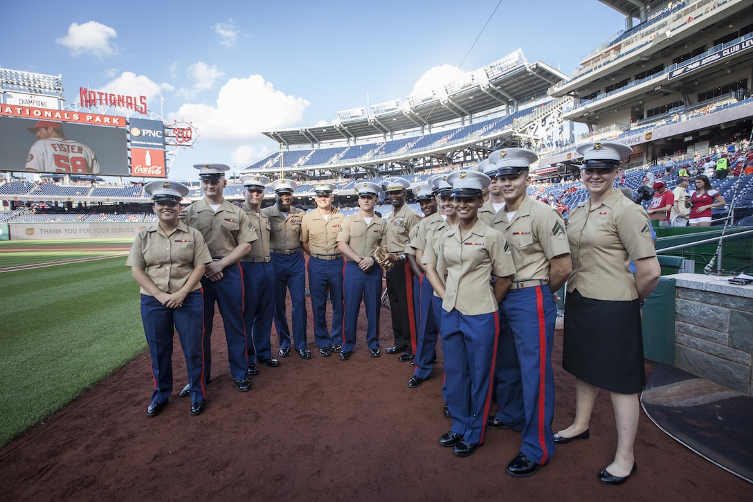 The Sergeant Major of the Marine Corps, Ronald L. Green, attends Marine Corps Day at National's Park, Washington, D.C., July 21, 2015.  (U.S. Marine Corps photo by Sgt. Melissa Marnell, Office of the Sergeant Major of the Marine Corps/Released)