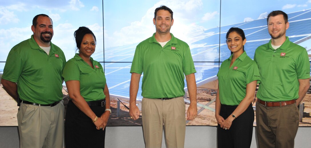 Energy Savings Performance Contracting (ESPC) team members Jason Bray (left), Lisa Harris, Robert Mackey, Priya Desai, and Wesley Malone, U.S. Army Corps of Engineers, Engineering and Support Center, Huntsville, are scheduled to receive a 2015 Federal Energy and Water Management Award, on behalf of the ESPC team, during a ceremony in Washington, District of Columbia, later this year. The team will receive the award from the Department of Energy’s Federal Energy Management Program for its work using third-party financed acquisition projects that support the Army in meeting energy and water reduction mandates, the President’s Performance Contracting Challenge and renewable energy mandates.