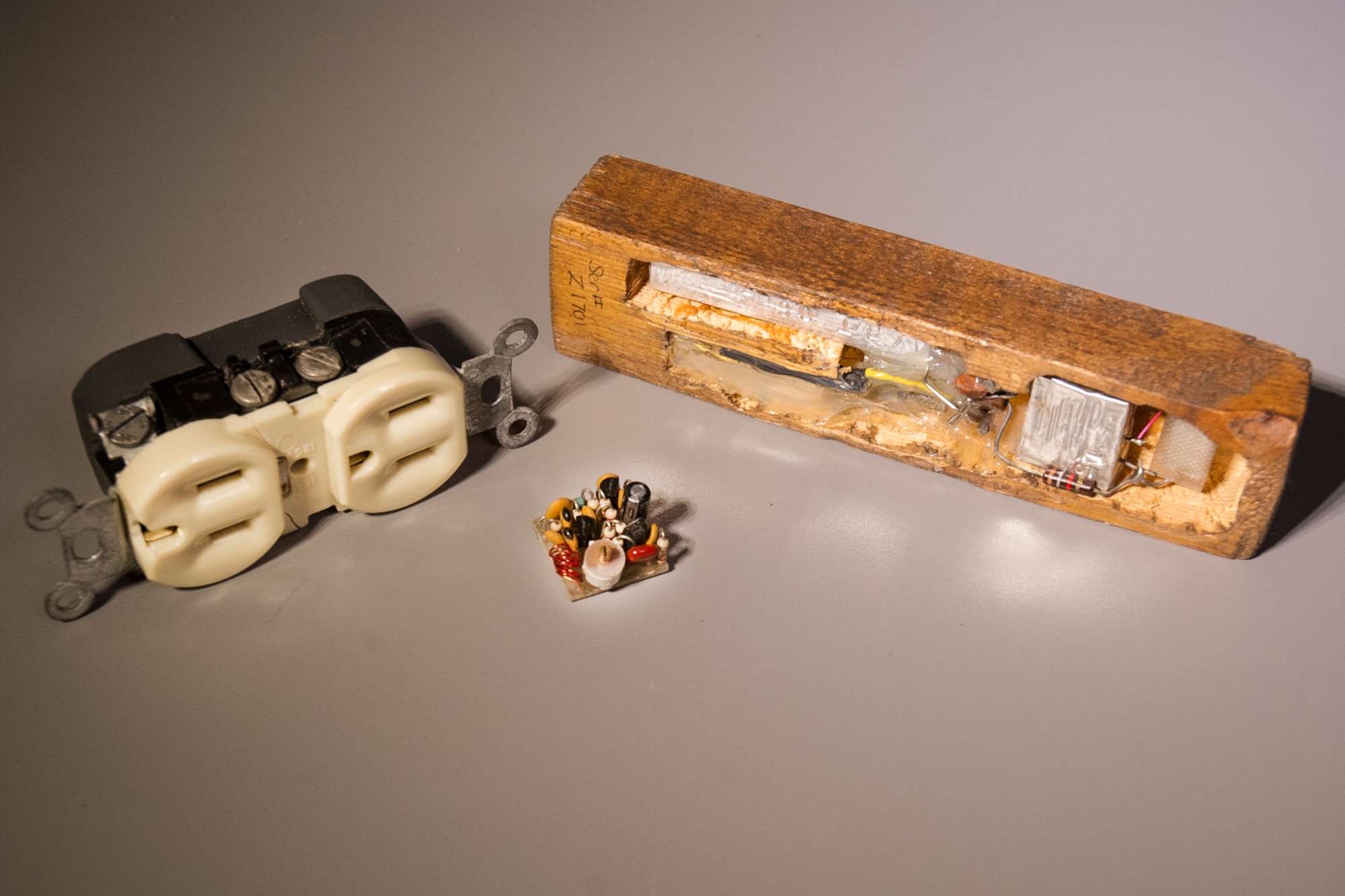 DAYTON, Ohio - Electronic listening devices on display in the Office of Special Investigations exhibit in the Cold War Gallery at the National Museum of the U.S. Air Force. (U.S. Air Force photo)