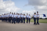 For the first time in Air Force Basic Military Training, Airmen march in integrated Heritage Flights during the Air Force Basic Training Graduation Parade July 17 at Joint Base San Antonio-Lackland. The Heritage flights, named after enlisted members in Air Force history, are part of a new initiative to completely gender integrate all facets of Air Force Basic Training and instill honor, as well as a deep understanding of the core values and appreciation for Airmen who paved the way for today’s Air Force. (U.S. Air Force photo by Joshua Rodriguez) (released)
