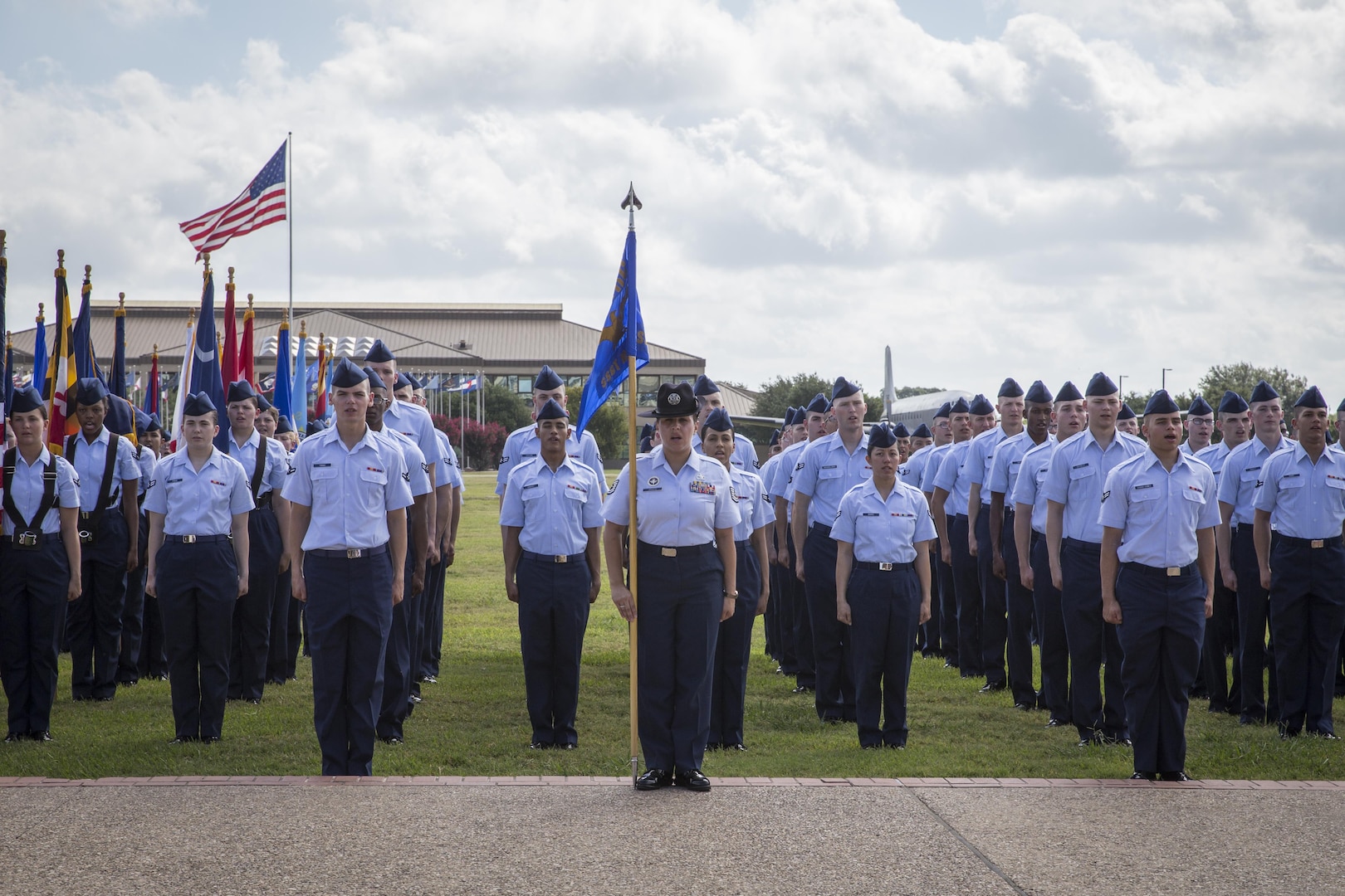 For the first time in Air Force Basic Military Training, Airmen march in integrated Heritage Flights during the Air Force Basic Training Graduation Parade July 17 at Joint Base San Antonio-Lackland. The Heritage flights, named after enlisted members in Air Force history, are part of a new initiative to completely gender integrate all facets of Air Force Basic Training and instill honor, as well as a deep understanding of the core values and appreciation for Airmen who paved the way for today’s Air Force.