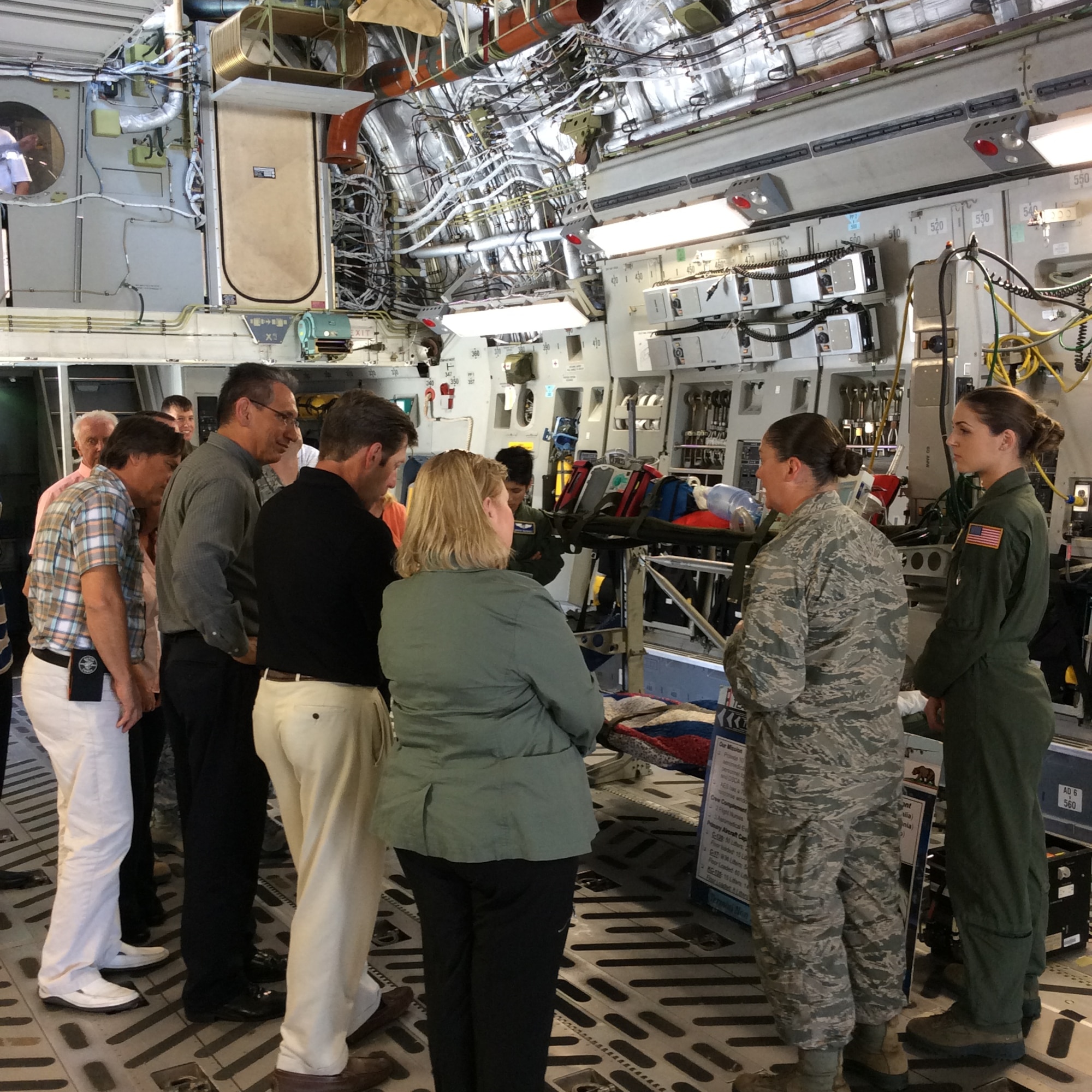 Civic leaders from Spokane, Wash. and surrounding areas learn the capabilities of the C-17 Globemaster III July 21, 2015 at Travis Air Force Base. The purpose of the tour was to increase civic leaders' understanding of Air Mobility Command and the Air Force's role in national security. (U.S. Air Force photo/2nd Lt. Shelley Gregory)