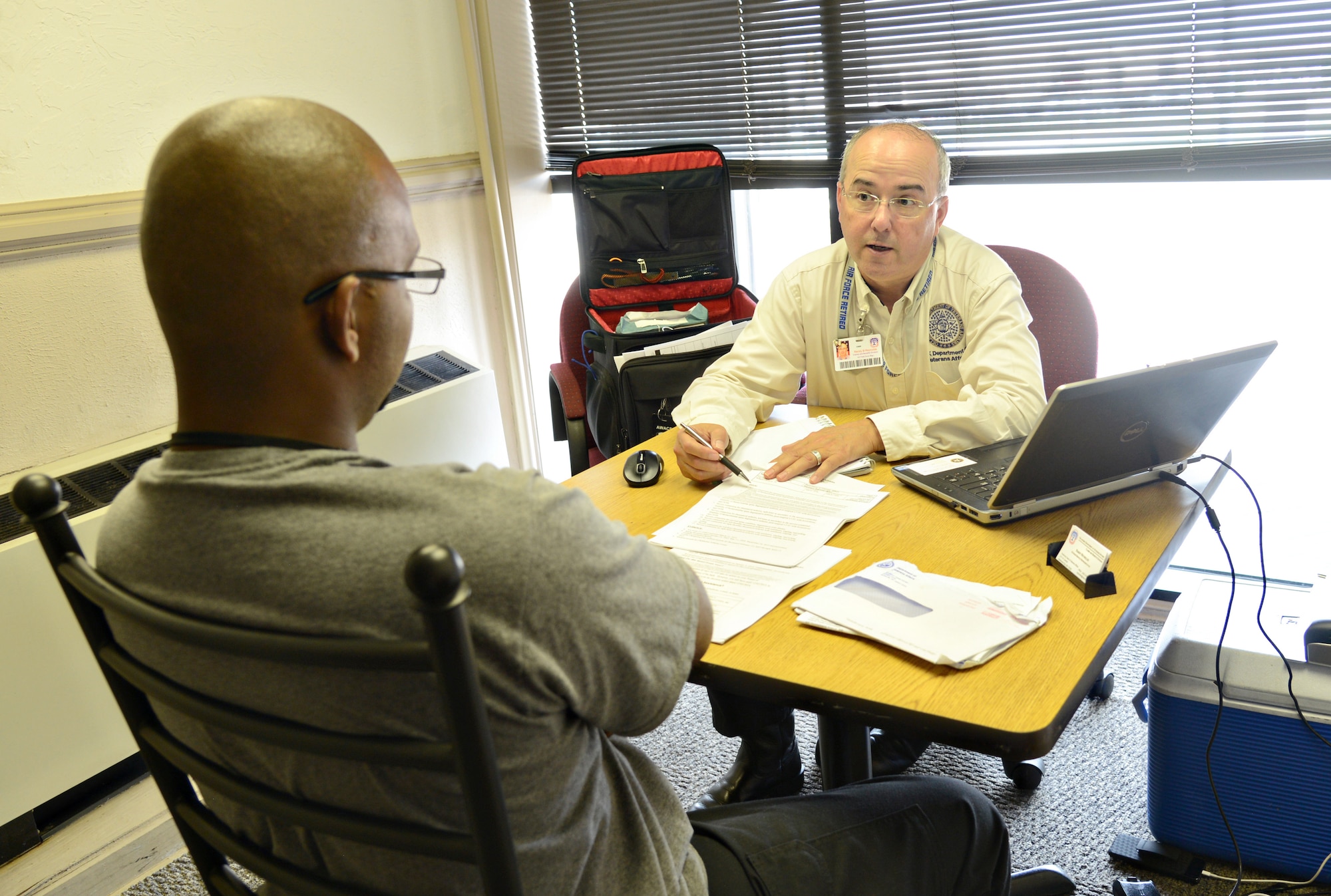 Randy Reynolds, a veteran service representative with the Oklahoma Department of Veterans Affairs Claims and Benefits Division, is available to speak with veterans from 9 a.m. to 3 p.m. Fridays in the first floor breakroom in Bldg. 460, the 72nd Air Base Wing headquarters. (Air Force photo by Kelly White/Released)