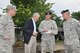 Lt. Col. Thomas “Wes” White (second from right) reviews plans for a new state-of the art firing range with Ohio U.S. Senator Rob Portman (second from left) while 910th Airlift Wing Commander Col. James Dignan (left) and Master Sgt. Brody Grazier, 910th Security Forces Squadron Combat Arms Training Manager (right), look on, during the senator’s visit here, July 17, 2015. Portman’s office requested the visit to meet with YARS leadership and get an up close view of installation assets and the unit’s equipment including a visit to the installation’s firing range which is slated for a $9.4 million replacement. Groundbreaking is scheduled for next spring and should take 12-18 months to construct according to wing leadership. (U.S. Air Force photo/Master Sgt. Bob Barko Jr.)