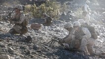 A medium machine gun team with 1st Platoon, Company C, 1st Battalion, 7th Marines, prepares to advance to their support by fire position during platoon attack drills, July 24, aboard Marine Corps Air Ground Combat Center Twentynine Palms, Calif. Training began for the Marines of Company C with a combined arms fire and maneuver exercise as part of their Integrated Training Exercise in preparation for their upcoming deployment with Special Purpose Marine Air Ground Task Force Crisis Response Central Command 16.1 scheduled to depart later this year.