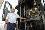 John Sistrunk, Defense Contract Services, Incorporated International Logistics Group refueler, monitors the fuel gages on his vehicle while refueling a T-38 aircraft, July 27 at Joint Base San Antonio-Randolph. (U.S. Air Force photo by Joel Martinez/Released)