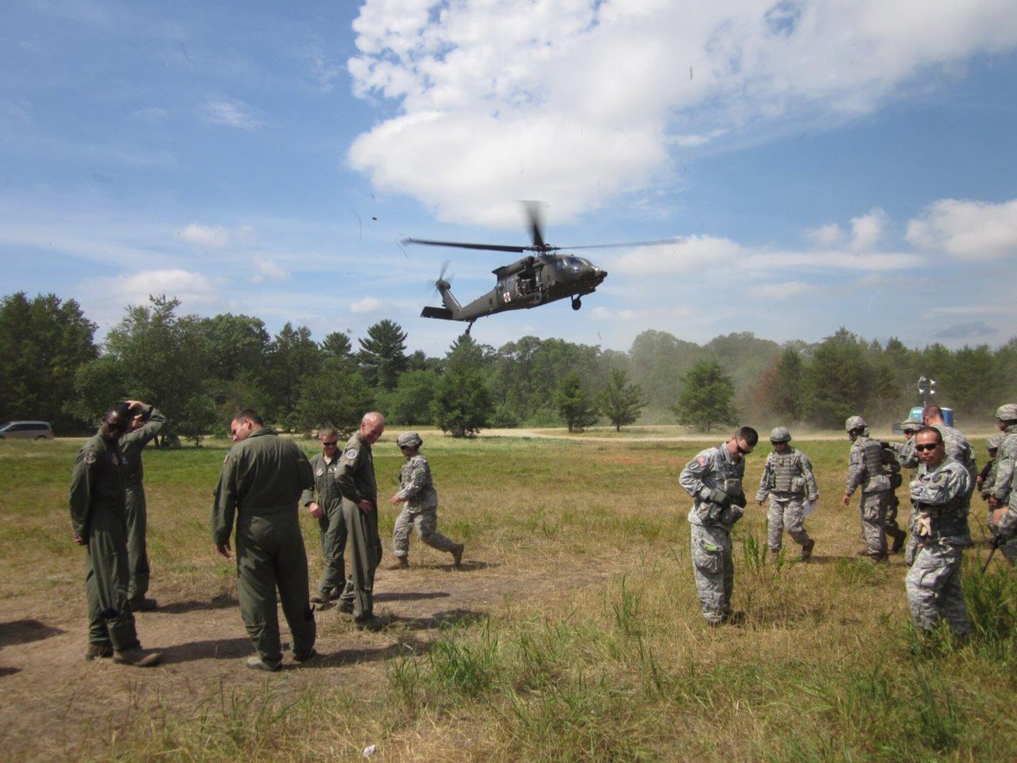 An Army helicopter kicks up dust during a joint Army Reserve-Air Force Reserve training exercise. (Courtesy photo)
