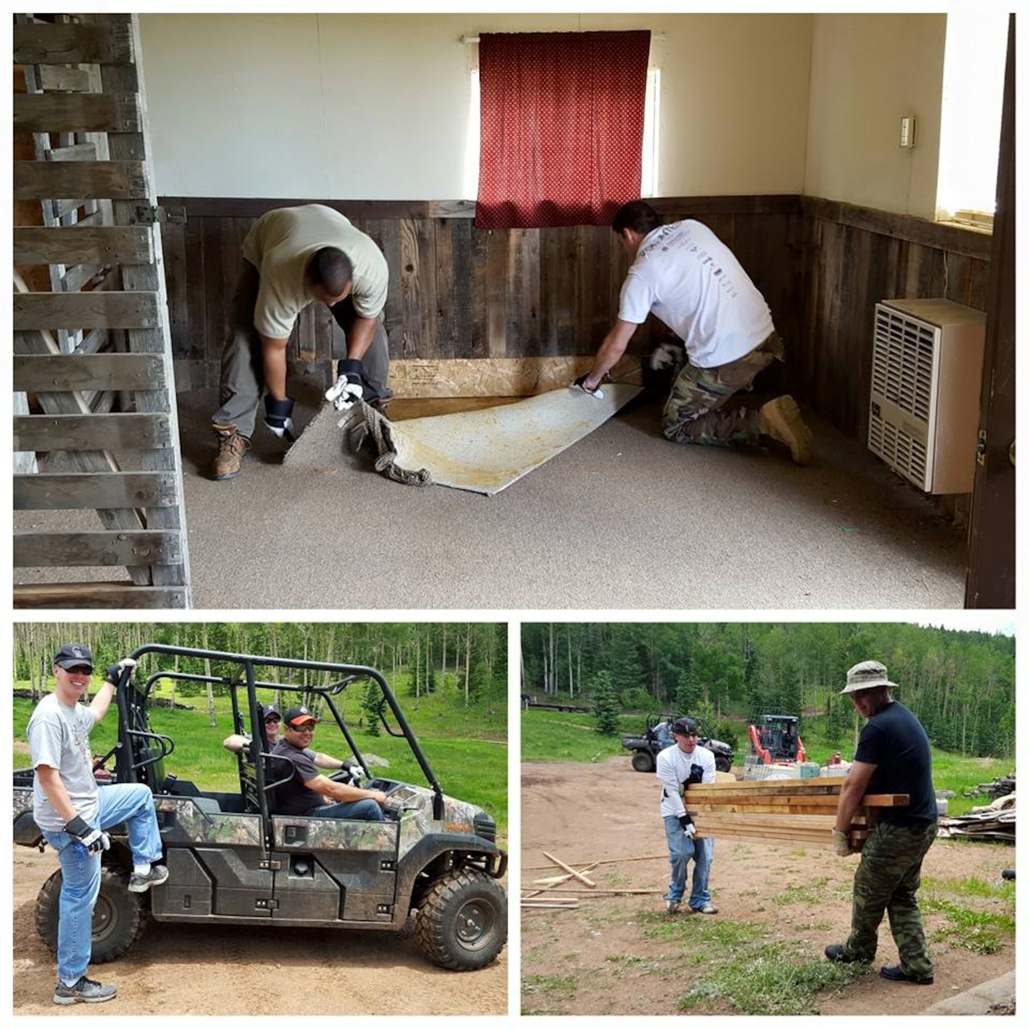 Members of 7th Space Operation Squadron and 3rd Space Experimentation Squadron volunteered to support the Knights of Heroes ranch on June 27, 2015.  The volunteers spent the day moving and burning debris, loading dumpsters, ripping up carpet and cleaning cabins in preparation for the KOH’s 10th annual camp in 2016. (Courtesy Photo)