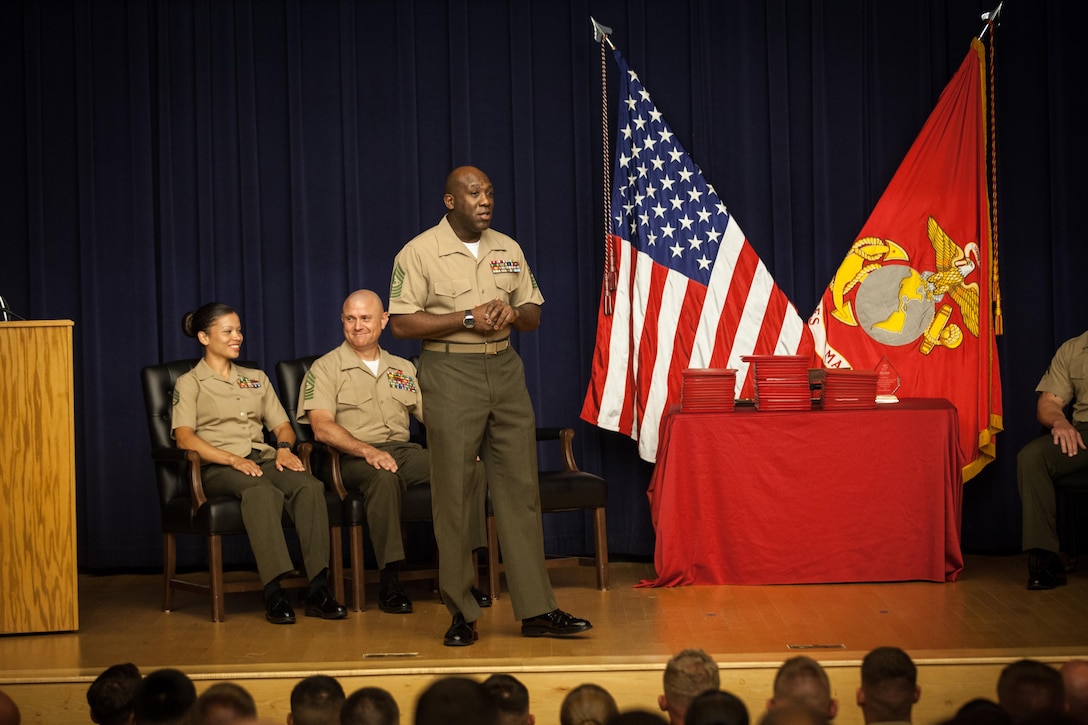 The Sergeant Major of the Marine Corps, Ronald L. Green, attends a Corporals Course graduation at Henderson Hall, Arlington, Va., July 24, 2015. (U.S. Marine Corps photo by Sgt. Melissa Marnell, Office of the Sergeant Major of the Marine Corps/Released)