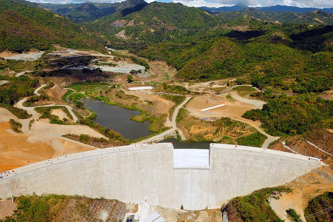An aerial view of the Portugués Dam.