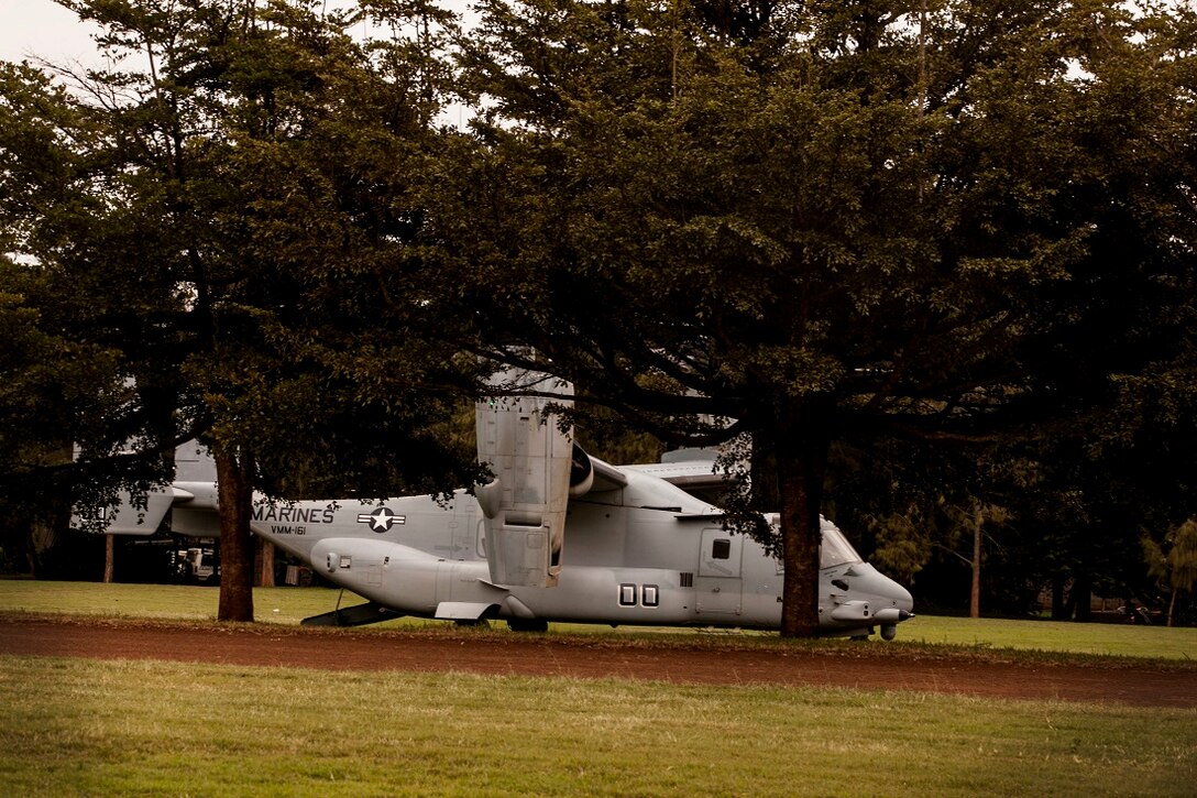 NAIROBI, Kenya (July 25, 2015) An MV-22B Osprey with the “Greyhawks” of Marine Medium Tiltrotor Squadron 161 (Reinforced), 15th Marine Expeditionary Unit (MEU), stages after helping transport personnel during President Barack Obama’s visit to Nairobi July 25, 2015. Elements of the 15th MEU, based out of Camp Pendleton, California, and embarked aboard the Essex, are conducting naval operations in the 6th Fleet areas of operation in support of U.S. national security interests in Europe and Africa. (U.S. Marine Corps photo by Cpl. Elize McKelvey/Released)