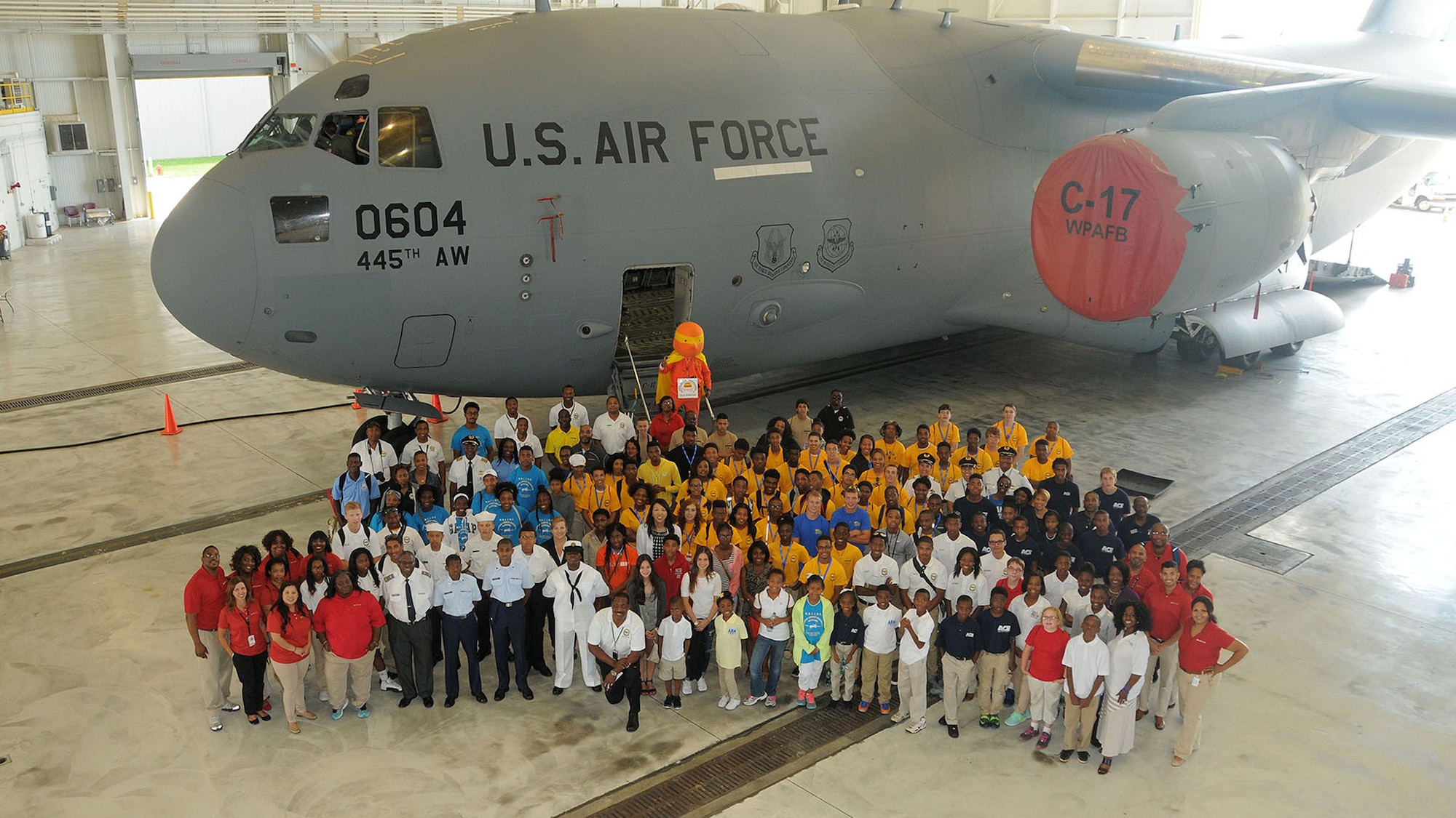 More than 180 students ages 14-18 and their chaperons visited the 445th Airlift Wing July 22, 2015 as part of the 16th Annual Delta Airlines sponsored Dream Flight program. Delta and the Organization of Black Aerospace Professionals flew the young aviation enthusiasts from Atlanta, Georgia, to Dayton, Ohio. The group visited with Airmen from the 445th AW then visited the National Museum of the United States Air Force. (U.S. Air Force photo/Tech. Sgt. Anthony Springer)
