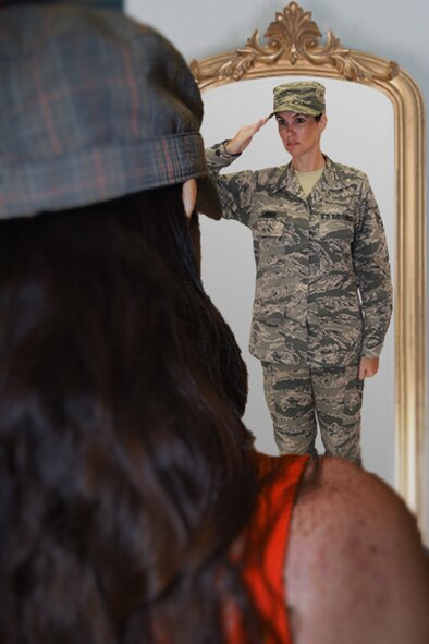 Senior Airman Christine Fannin, 927th Force Support Squadron, reflects on her life after leaving the Active Duty Air Force component. Throughout her 12-year break in service, Fannin always felt that something was missing in her life, she realized it was her uniform. Today, she again serves her country, assigned to the 927th Air Refueling Wing, MacDill Air Force Base, Fla. (U.S. Air Force photo illustration by Staff Sgt. Adam C. Borgman)