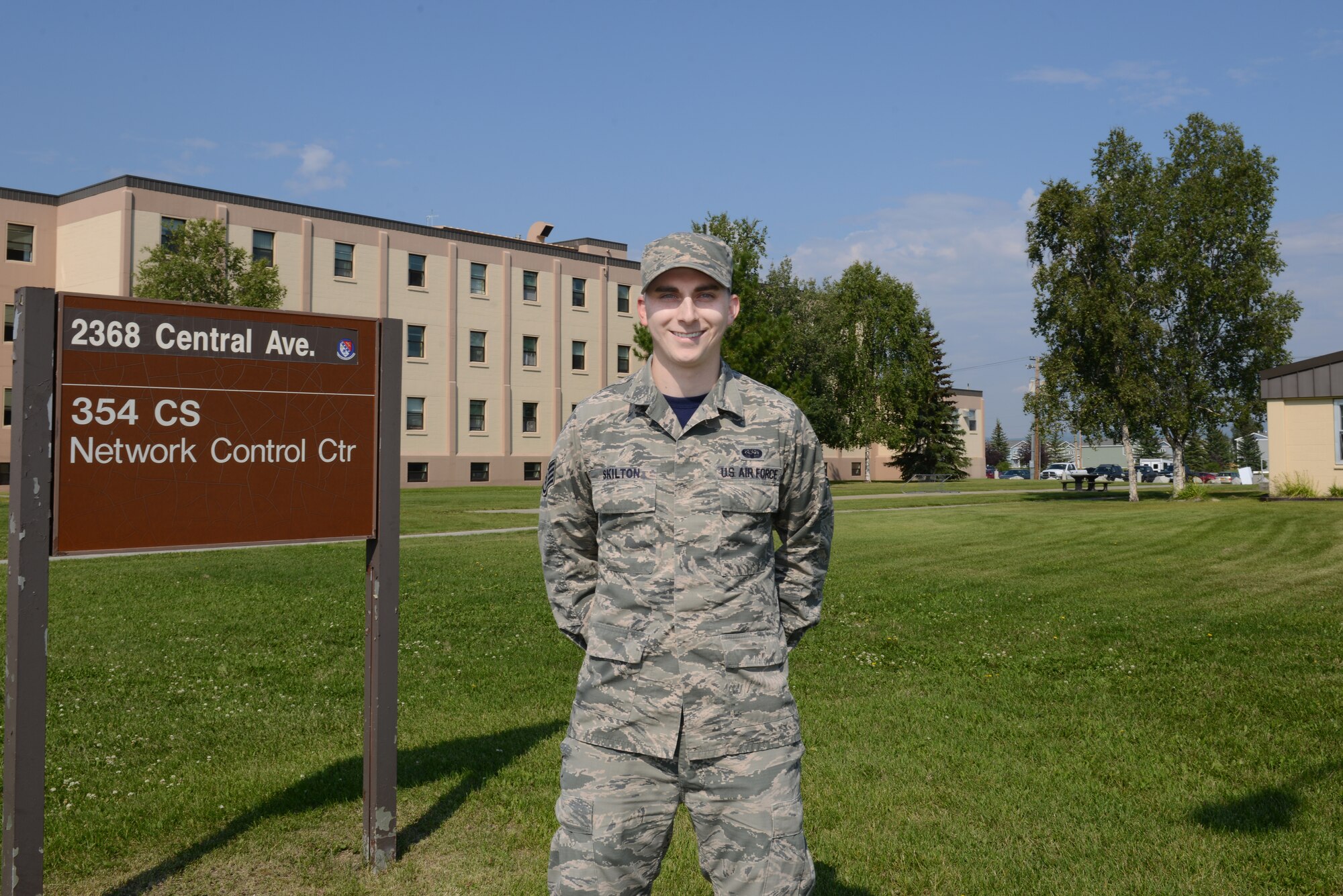 U.S. Air Force Staff Sgt. Jeremiah Skilton, the 354th Communications Squadron NCO in-charge of client systems, takes a break from his work July 24, 2015, at Eielson Air Force Base, Alaska. Skilton said his proudest accomplishment as an Iceman is his work volunteering for last year’s Air Force Ball committee. (U.S. Air Force photo by Senior Airman Ashley Nicole Taylor/Released)
