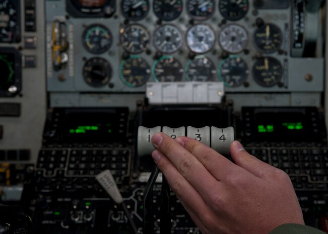 1st Lt. Matthew Street, a pilot assigned to the 92nd Air Refueling Wing, Fairchild Air Force Base, Wash., throttles up in preparation for landing after conducting a Red Flag 15-3 training mission over the Nevada Test and Training Range, July 24, 2015. Red Flag exercises take place over the 2.9 million acre NTTR, and involve a variety of attack, fighter, bomber, reconnaissance, electronic warfare, air superiority, airlift support, search and rescue, aerial refueling and command and control aircraft. (U.S. Air Force photo by Airman 1st Class Jake Carter) 