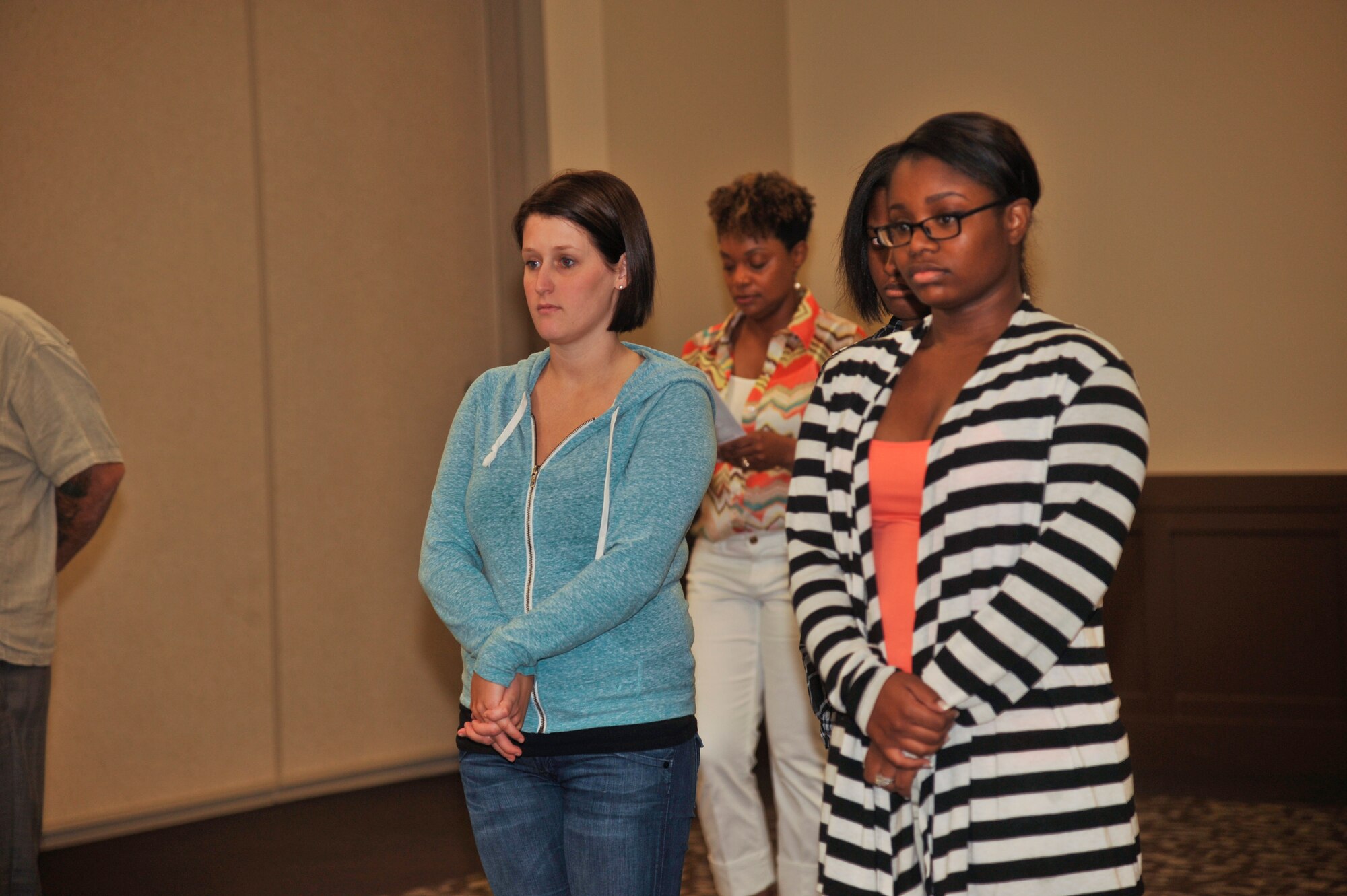 Participants of the Let's Talk: Today's Social Issues seminar, engage in an activity about privilege July 23, 2015 at Fairchild Air Force Base, Wash. The let’s talk seminar is a way allowing Fairchild leaders and representatives to discuss social issues without barriers and concerns of retribution as it relates to their military position. (U.S. Air Force photo/Airman 1st Class Taylor Bourgeous)
