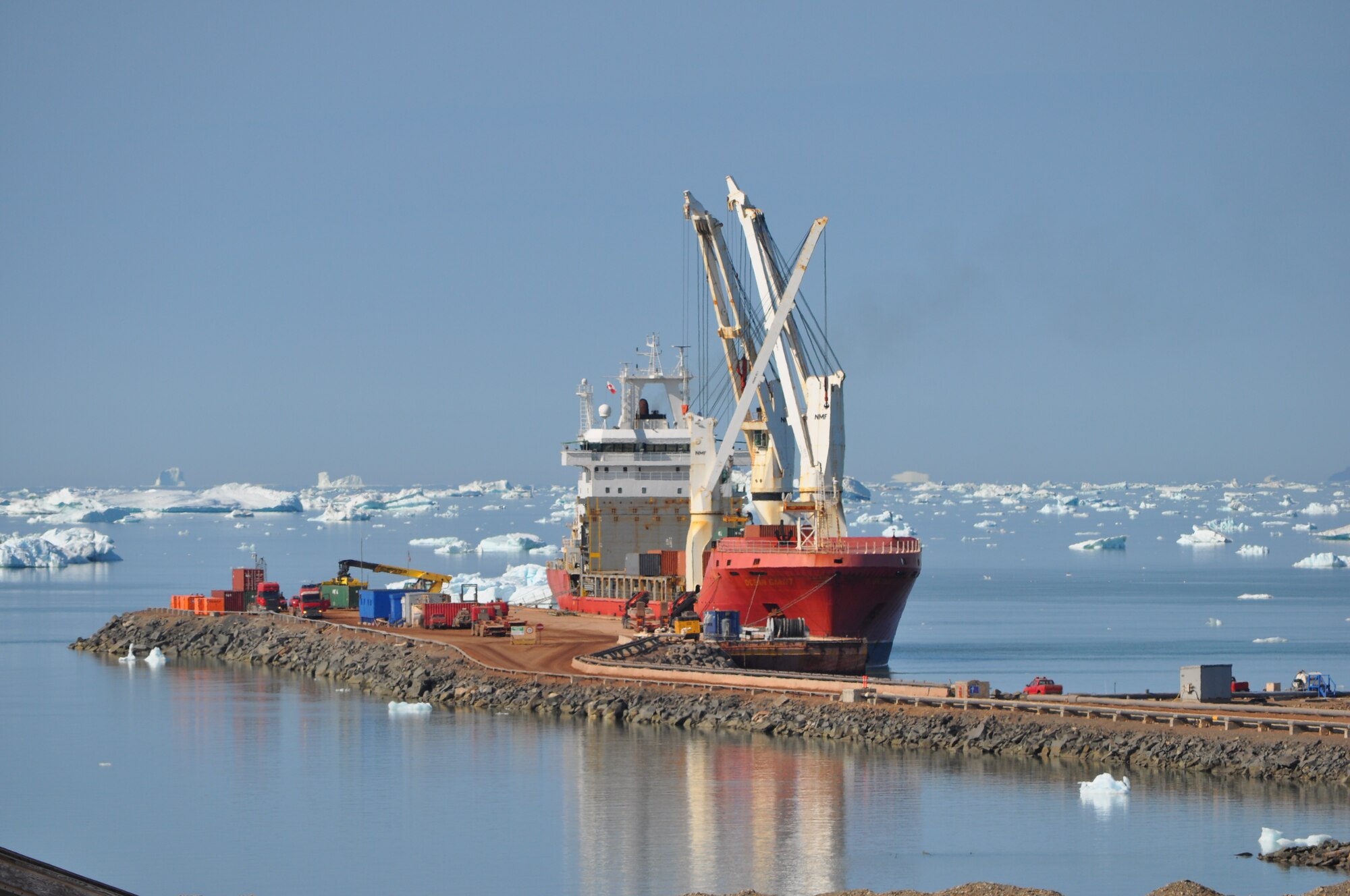 THULE AIR BASE, Greenland – The Ocean Giant waits for cargo operations to begin at Thule Air Base on July 18, 2015.  The vessel is part of the annual Operation PACER GOOSE mission, which resupplies the U.S. military’s northernmost installation. (U.S. Air Force photo by Lt. Col. Stacy M. Clements)