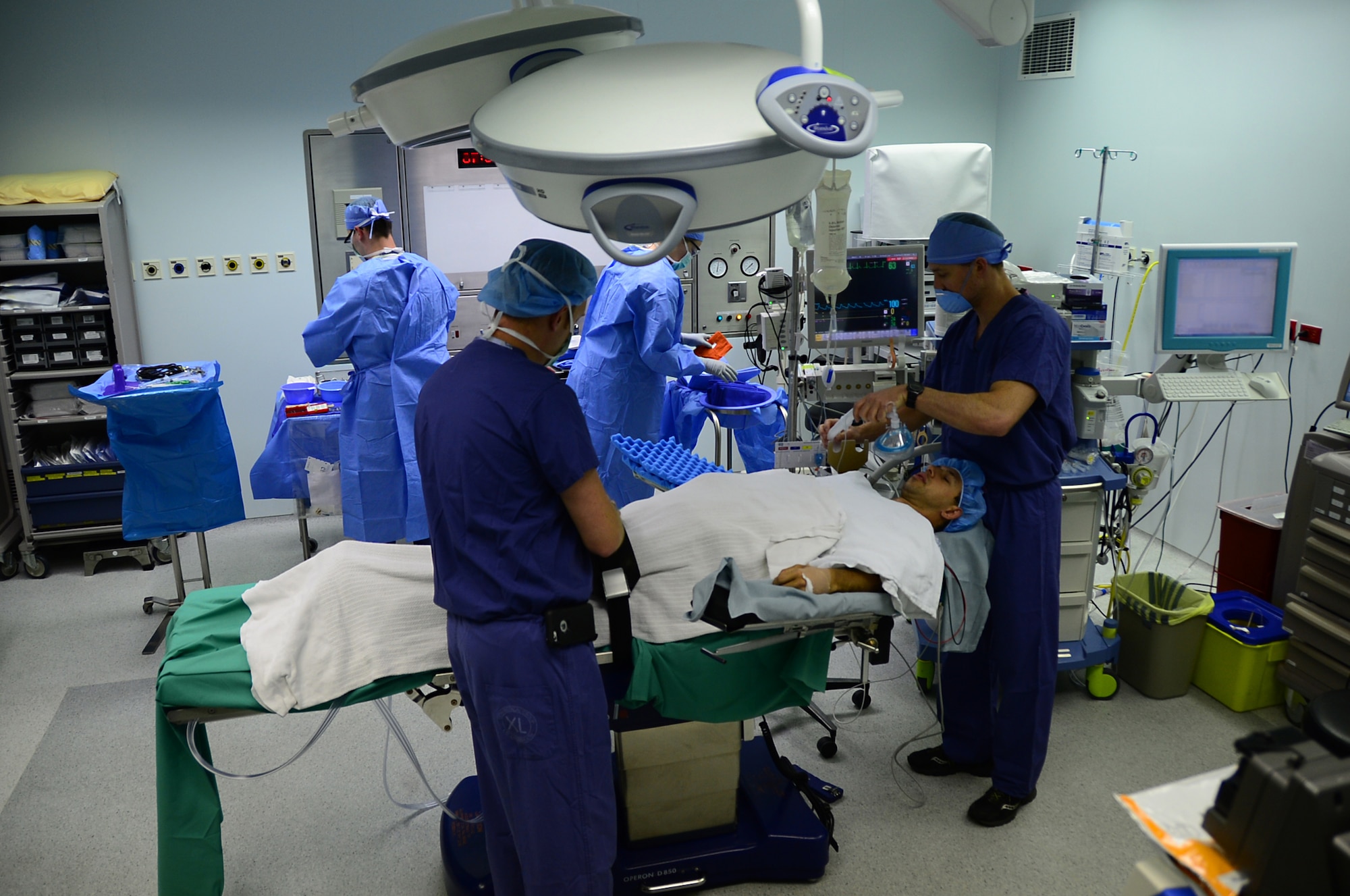 Senior Airman Trevor McBride, 48th Fighter Wing Public Affairs photojournalist, prepares to undergo orthognathic facial surgery in the hospital at Royal Air Force Lakenheath, England, July 9, 2015. The procedure is performed to correct jaw and facial conditions, which can affect breathing, induce sleep apnea and cause difficulty eating. (U.S. Air Force photo by Senior Airman Erin O’Shea/Released)