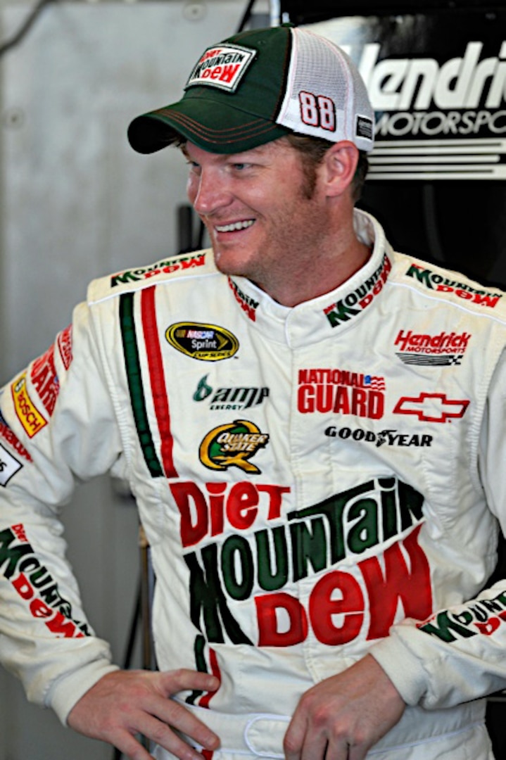 Dale Earnhardt Jr., driver of the No. 88 National Guard NASCAR racecar, enjoys some down-time during between race events at the Kentucky Speedway in Sparta, Ky., July 9, 2011. He is now eighth place in the NASCAR Sprint Cup Series points chase.