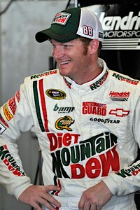 Dale Earnhardt Jr., driver of the No. 88 National Guard NASCAR racecar, enjoys some down-time during between race events at the Kentucky Speedway in Sparta, Ky., July 9, 2011. He is now eighth place in the NASCAR Sprint Cup Series points chase.