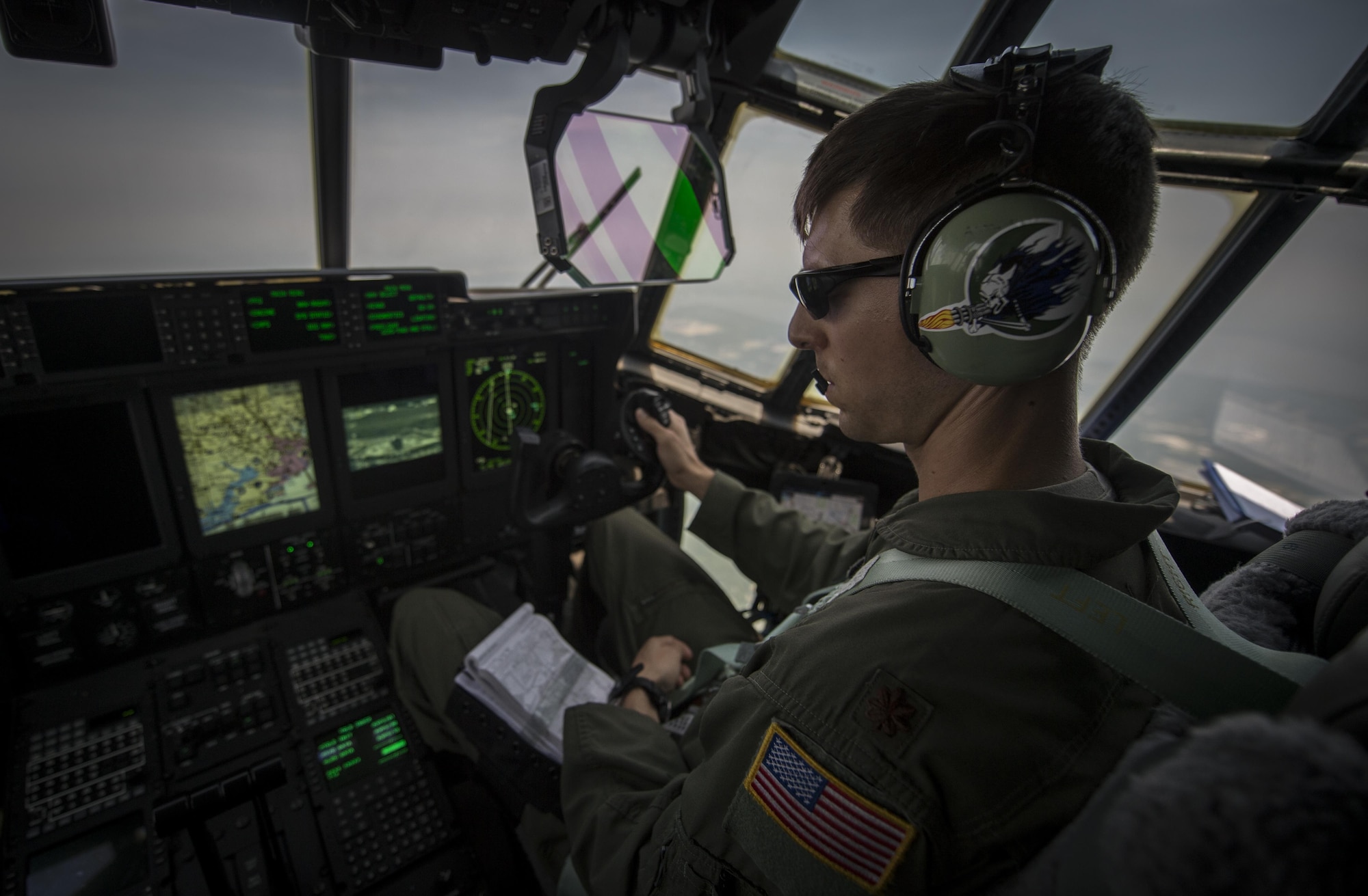 Maj. Brian Pesta, 1st Special Operations Group Detachment 2 co-pilot, delivers Air Force Special Operations Command’s first AC-130J Ghostrider to the 1st Special Operations Wing on Hurlburt Field, Fla., July 29, 2015. The aircrews of the 1st SOG Det. 2 were hand selected from the AC-130 community for their operational expertise and will begin initial operational testing and evaluation of the AC-130J later this year. (U.S. Air Force photo/Senior Airman Christopher Callaway)