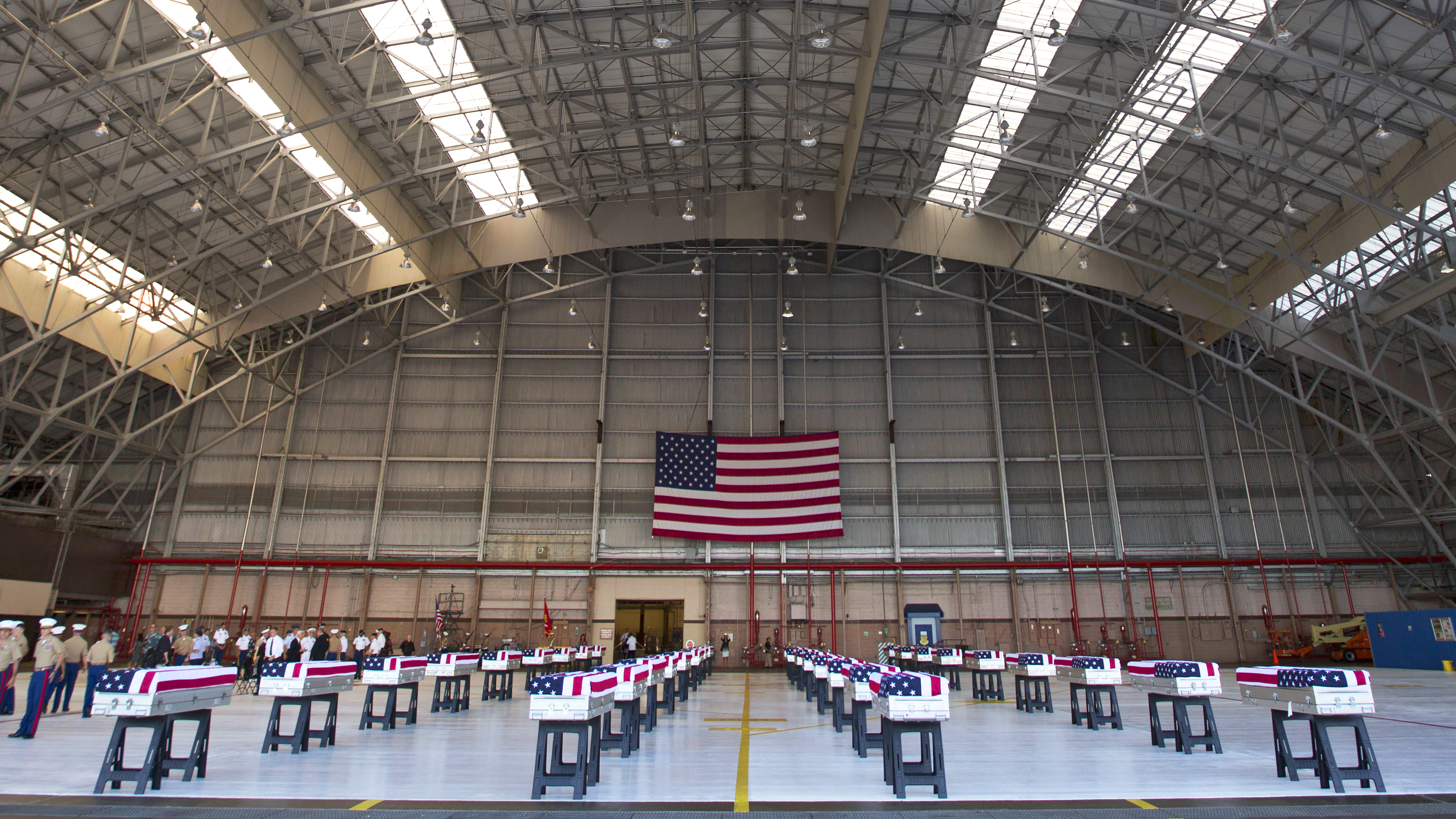 The remains of 36 U.S. Marines killed in World War II at the Battle of