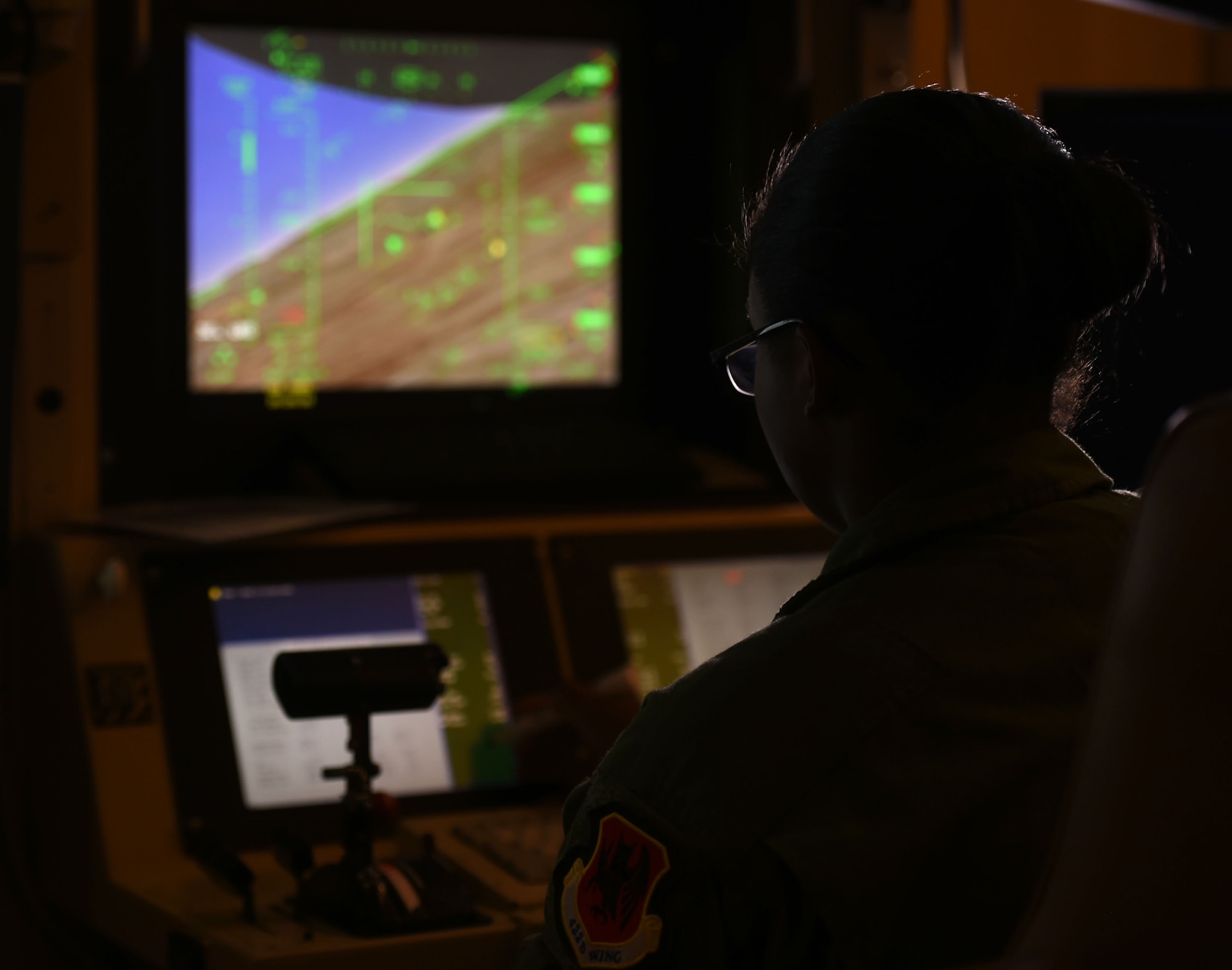 Senior Airman Shantae, 11th Reconnaissance Squadron sensor operator, flies a simulated mission as part of her launch and recovery training, June 22, 2015 at Creech Air Force Base, Nevada. On July 29, 1995, the 11th RS was activated at the then Indian Springs Air Force Auxiliary Field, Nevada, as the Air Force’s first dedicated remotely piloted aircraft unit when it assumed operational control of RQ-1 Predator aircraft. Today, the 11th RS celebrated the 20th anniversary of its activation.  (U.S. Air Force photo by Tech. Sgt. Nadine Barclay)