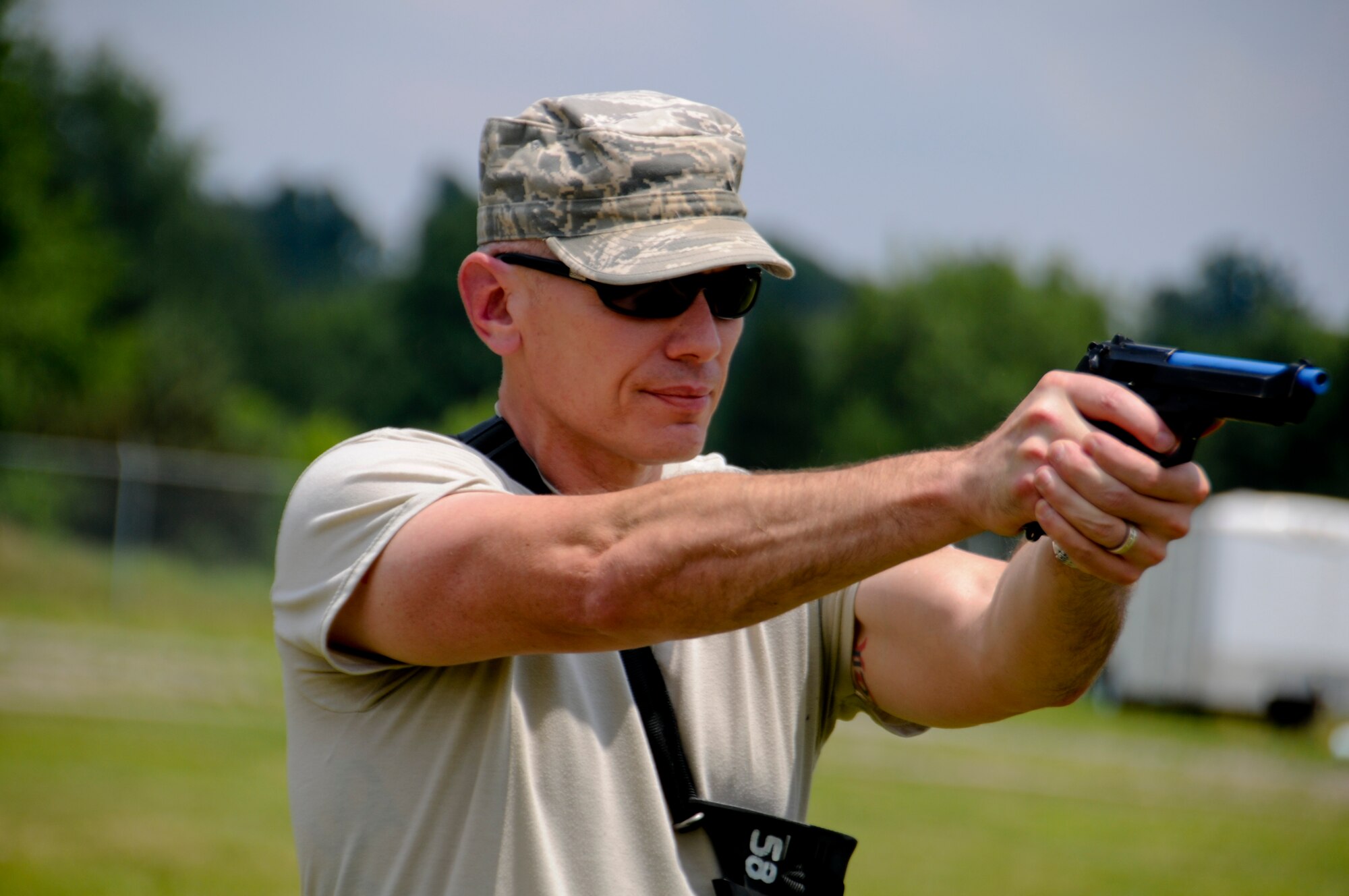 Members of the 188th Security Forces Squadron conduct shoot, move and communicate drills at Ebbing Air National Guard Base, Fort Smith, Ark. This weapon sustainment training is an annual requirement for Security Forces members aimed at increasing weapon deployment abilities of the team ands individual. (U.S. Air National Guard photo by Capt. Holli Nelson/Released)