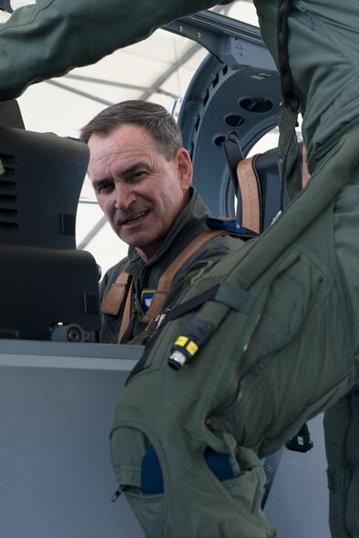 U.S. Air Force Maj. Gen. H. D. Polumbo Jr., Ninth Air Force commander, prepares to takeoff in an A-29 Super Tucano July 23, 2015, at Moody Air Force Base, Ga. Polumbo flew the A-29, a light air support training aircraft used to train Afghan pilots and Afghan maintainers, with 81st Fighter Squadron pilots. (U.S. Air Force photo by Airman 1st Class Kathleen D. Bryant/Released)  

