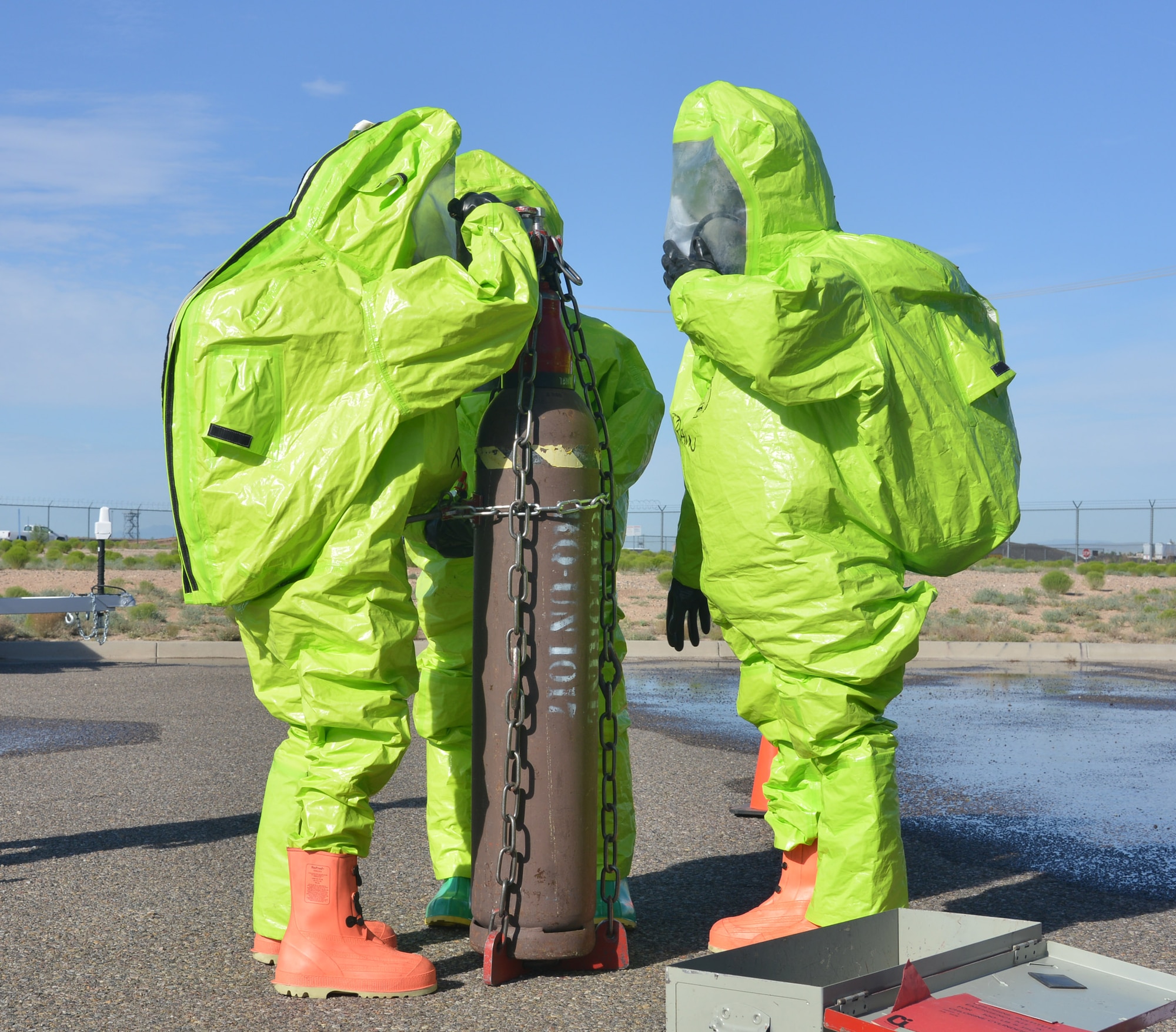 The Kirtland Fire Department hosted a two-week training in handling hazardous materials.  Firefighters from other bases around the country came to Kirtland for the training. (Photo by Todd Berenger) 