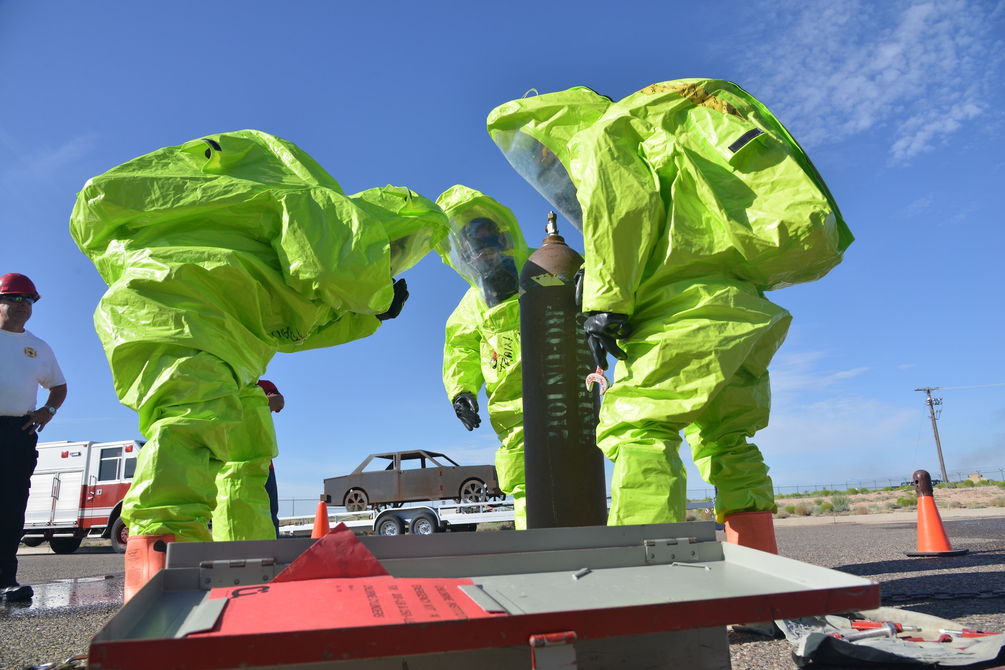 The Kirtland Fire Department hosted a two-week training in handling hazardous materials.  Firefighters from other bases around the country came to Kirtland for the training. (Photo by Todd Berenger) 
