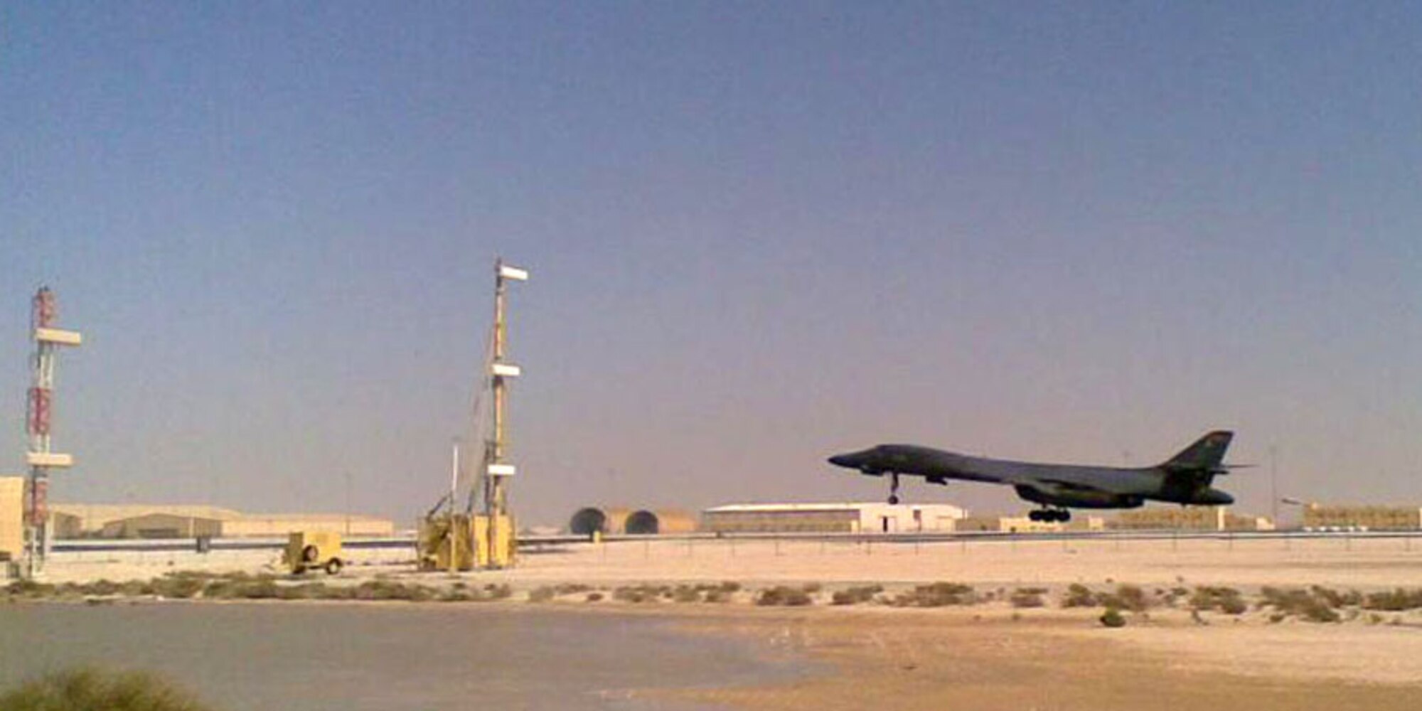 Hanscom Air Force Base, Mass., recently awarded a contract for deployable
instrument landing systems to improve precision approach and landing
guidance in austere conditions. In the photo above, an aircraft approaches
deployable ILS. (Photo courtesy of Thales)

