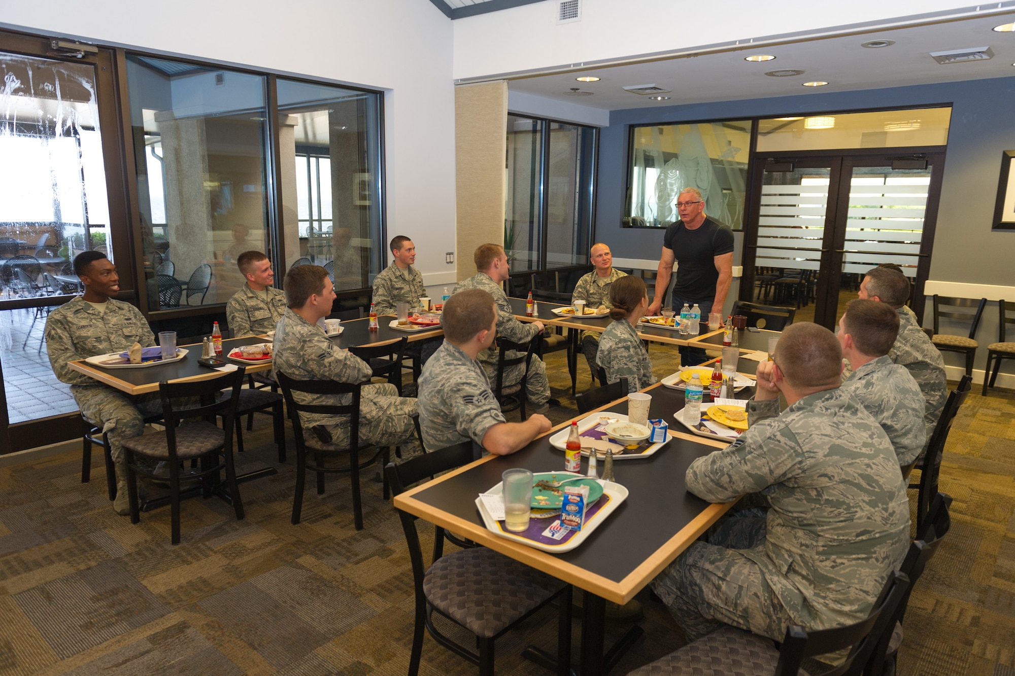 Chef Robert Irvine visited Patrick Air Force Base, met with several members of Team Patrick-Cape and participated in a live show at the base theater, July 23, 2015. Irvine is a celebrity chef who has appeared on a variety of Food Network programs including “Dinner: Impossible,” “Worst Cooks in America” “Restaurant: Impossible, and Restaurant Express.” (U.S. Air Force photo/Cory Long) (Released) 