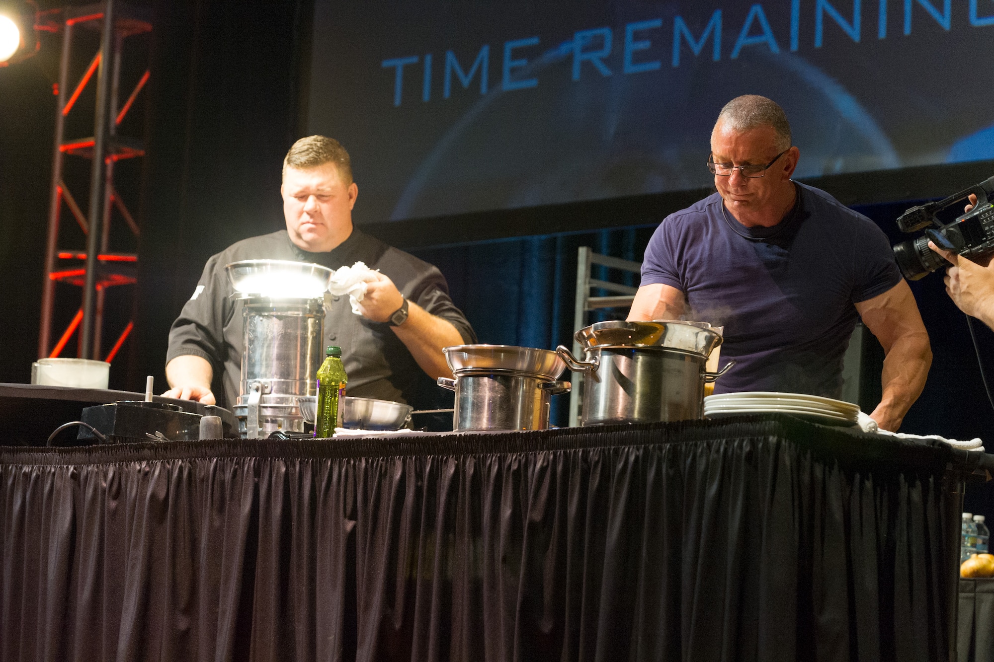 Chef Robert Irvine visited Patrick Air Force Base, met with several members of Team Patrick-Cape and participated in a live show at the base theater, July 23, 2015. Irvine is a celebrity chef who has appeared on a variety of Food Network programs including “Dinner: Impossible,” “Worst Cooks in America” “Restaurant: Impossible, and Restaurant Express.” (U.S. Air Force photo/Cory Long) (Released) 