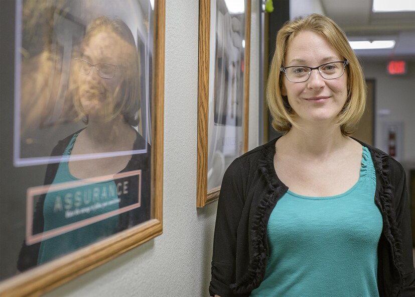 Shawn Kelley, an Air Force mental health specialist, in her building at Vance Air Force Base, Oklahoma, June 18. Kelley is a member of the Enid Roller Girls, a nationally-sanctioned roller derby team, and uses the sport to bolster her resiliency skills. "People may get tired of hearing that they need to exercise 3-5 times a week," Kelley said, "but hands down, it does help." (U.S. Air Force photo by David Poe)