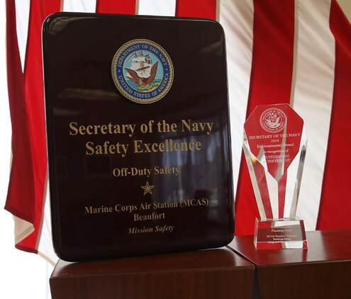 Marine Corps Air Station Beaufort was awarded the Off-Duty
Base Safety Award and the Environmental Planning Team
Award during the Secretary of the Navy’s annual Environmental
and Safety Excellence Awards Ceremony at the Navy Memorial
Heritage Center in Washington, D.C. July 23.