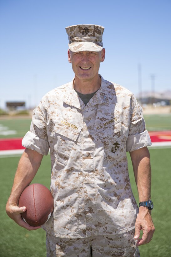 Col. John E. Kasperski, G-4 Assistant Chief of Staff, MAGTFTC, has been in the Marine Corps for 29 years. He also played football for Tulsa University and the New York Jets. (Official Marine Corps photo by Lance Cpl. Connor Hancock/Released)