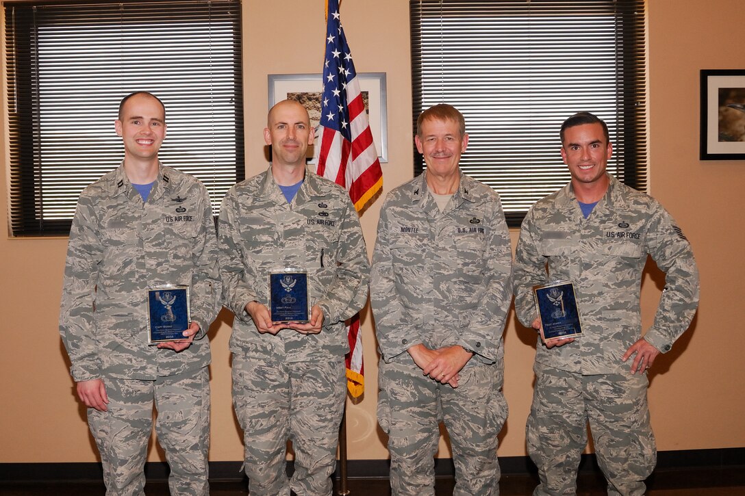 Col Mark Montee, Director of Intelligence, Surveillance and Reconnaissance, Headquarters Air Force Reserve Command, visited Creech Air Force Base June 19 to recognize Intelligence Professionals in the 78th Attack Squadron.  Three members of the 78 ATKS were 2014 Air Force Intelligence, Surveillance and Reconnaissance Awards Program  winners at the Air Reserve Component level.