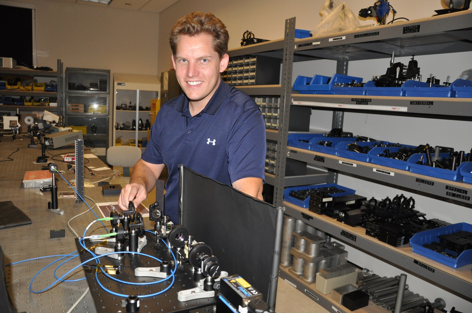 Air Force Research Laboratory physicist Mark Spencer demonstrates digital holography wave-front sensing in his lab at AFRL’s Directed Energy Directorate. (Courtesy photo)