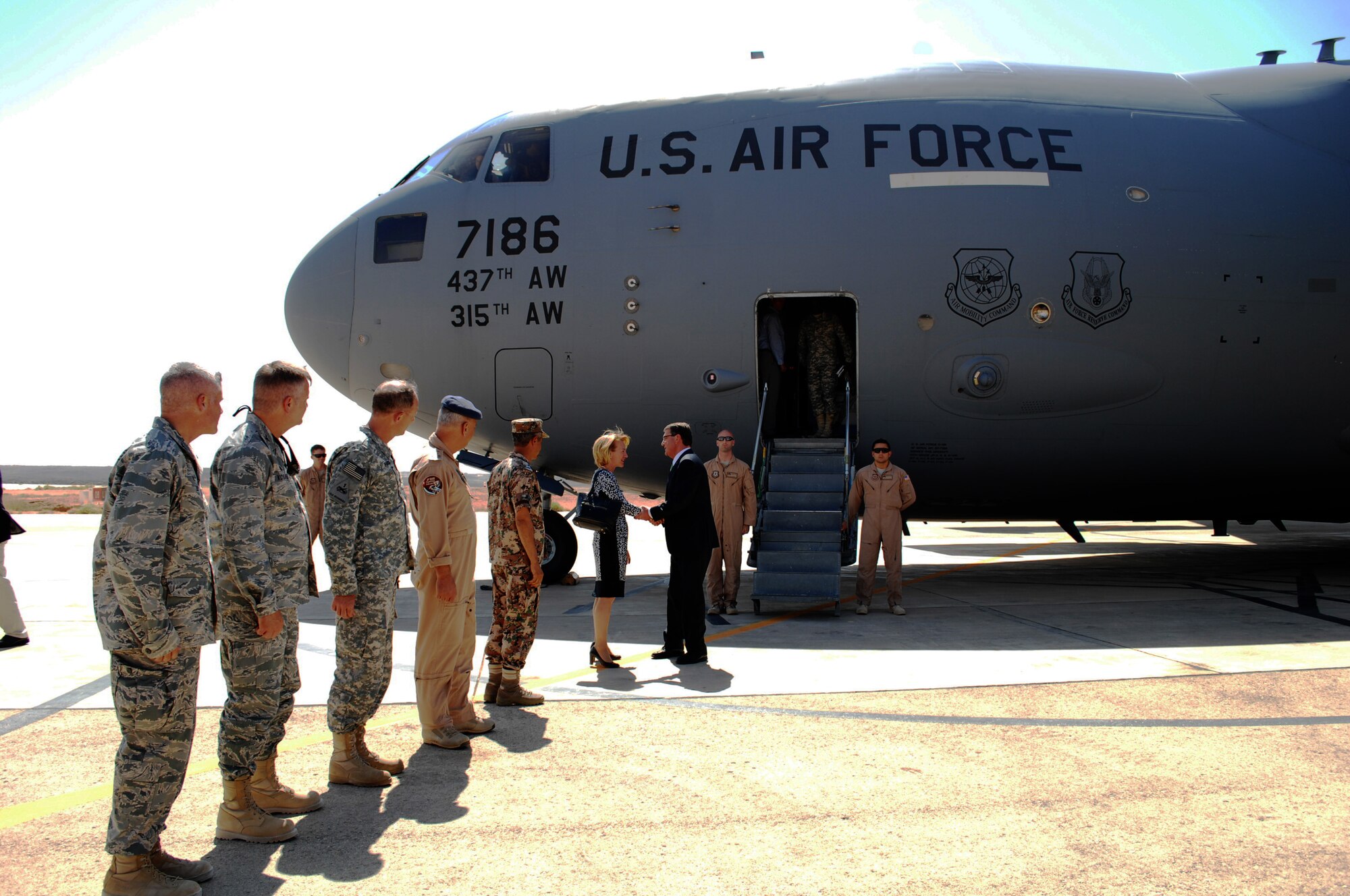 Secretary of Defense Ash Carter visits U.S. Airmen and Coalition partners during a Middle East tour, July 21, 2015. During his tour, Carter met with several country leaders and visited with Airmen, community leaders and Coalition partners. (U.S. Air Force photo/Capt. Ashley Walker)