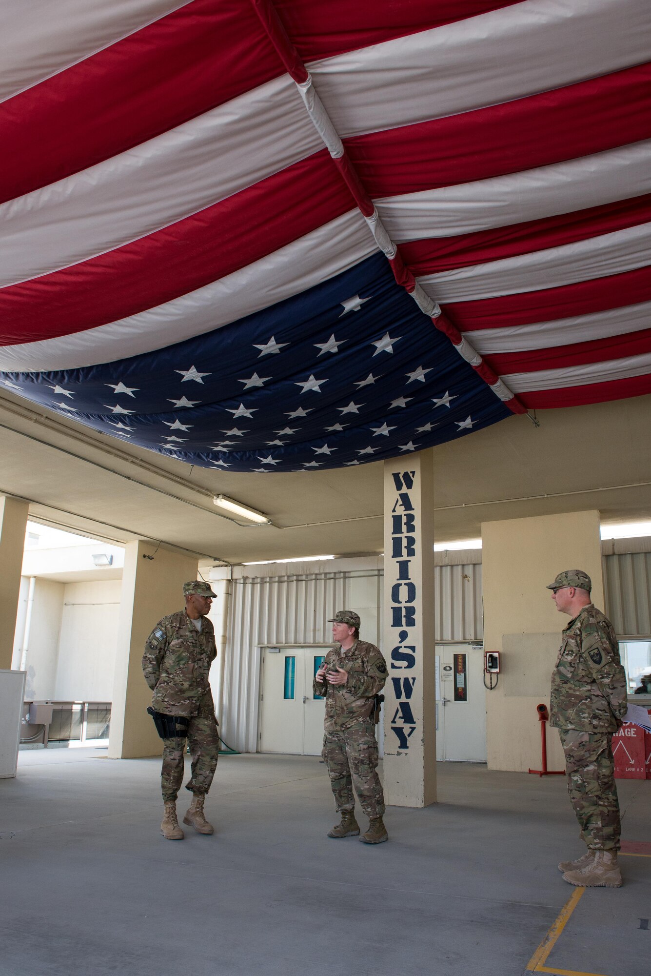 U.S. Air Force Col. Richard Strilka, 455th Expeditionary Medical Group, explains the EMDG mission to Lt. Gen. Charles Q. Brown Jr., U.S. Air Forces Central Command commander, at Bagram Airfield, Afghanistan, July 25, 2015. Brown met with Airmen from BAF and Kandahar Airfield during his tour of Afghanistan and got a first-hand look at how Airmen support the mission in Afghanistan. (U.S. Air Force photo by Tech. Sgt. Joseph Swafford/Released)