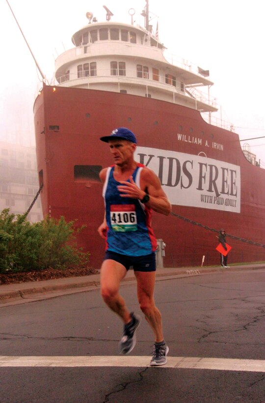 Chamberlain ran Grandma's Marathon with a goal to qualify for the Boston Marathon. Grandma's Marathon starts near Two Harbors, Minn. and runs along the scenic north shore of Lake Superior where the S.S. William A. Irvin, once a flagship of the U.S. Steel Great Lakes Fleet, is docked on the waterfront. 