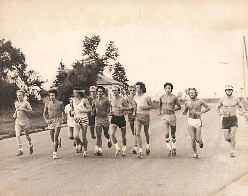 In 1978, the South Dakota State University Cross Country Team won the NCAA Division II National title. Chamberlain, a 17-year-old freshman is at far left. Six of the runners in the photo, including Chamberlain, were NCAA Division II All-American. Two of the runners in the photo ran in the Olympic trials including fourth from the right, Dick Beardsley, who finished second in the Boston Marathon in 1982 with a time of 2:08:53. The story of Beardsley's second place finish to Alberto Salazar is known as the "Duel in the Sun".