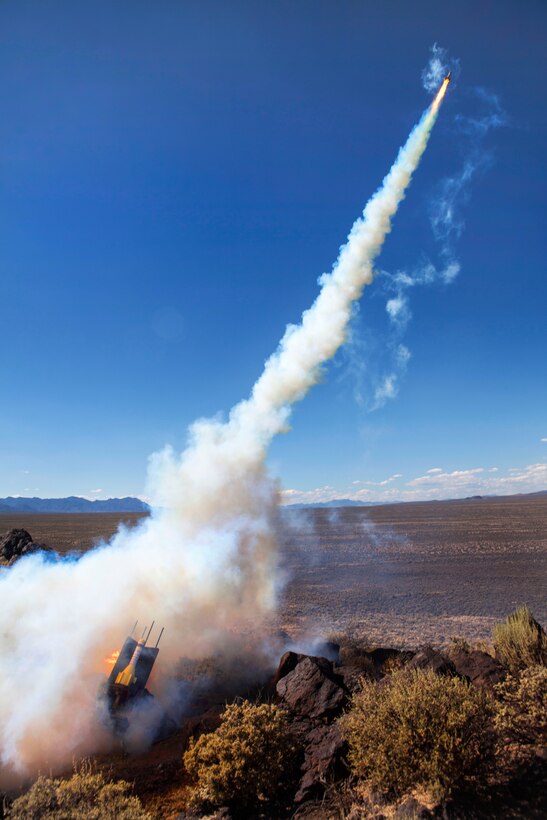 Marines fire simulated surface to air missiles during Exercise Red Flag 2015 at Tonopah Test Range, Nev., July 23, 2015.