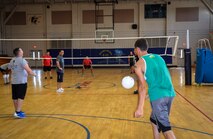 Nicholas Priest, 1st Combat Camera Squadron, serves during the Intramural Volleyball Season Opener against the 628th Security Forces Squadron, July 30, 2015 at Joint Base Charleston – Air Base, S.C. 628th SFS defeated 1st CTCS with scores of: 25-10, 22-25 and 15-5. The Volleyball season is expected to run until mid-September. (U.S. Air Force photo/Staff Sgt. AJ Hyatt)