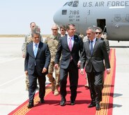 Secretary of Defense Ash Carter walks with United States Ambassador to Iraq, Stuart Jones and Army Lt. Gen. James Terry at Erbil International Airport Erbil, Iraq, July 24, 2015. (DoD photo by U.S. Army Sgt. 1st Class Clydell Kinchen)