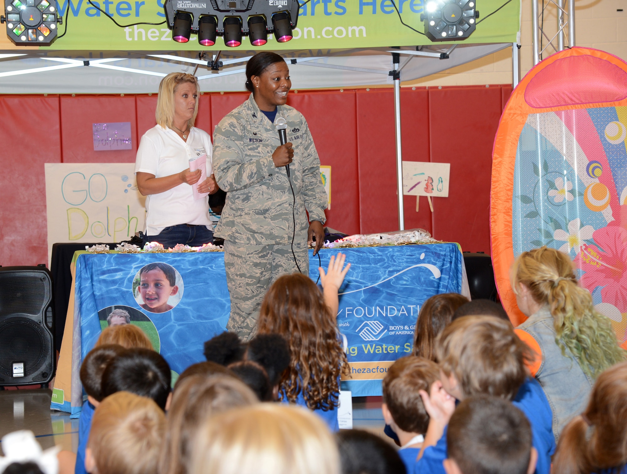 Col. Stephanie Wilson, 72nd Air Base Wing commander, speaks to ZAC Camp attendees during the camp’s closing ceremony July 24. (Air Force photo by Kelly White/Released)