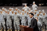 Nevada Gov. Brian Sandoval address Soldiers and their families at a Jan. 6, 2011, deployment ceremony at the Mandalay Bay Convention Center in Las Vegas.